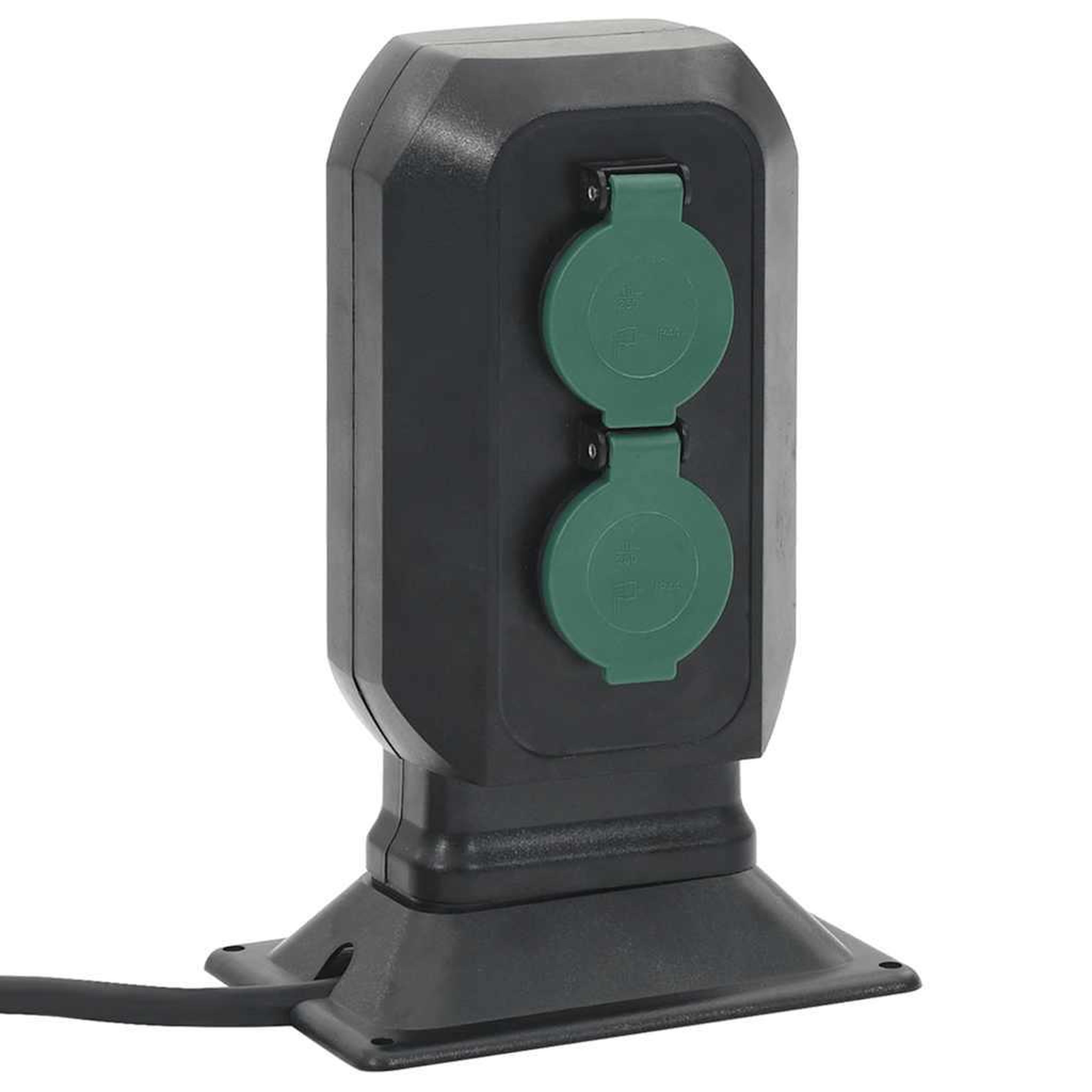 VIDAXL Prise d'exterieur avec piquet a 2 voies noir vert 15,5x11x24 cm
