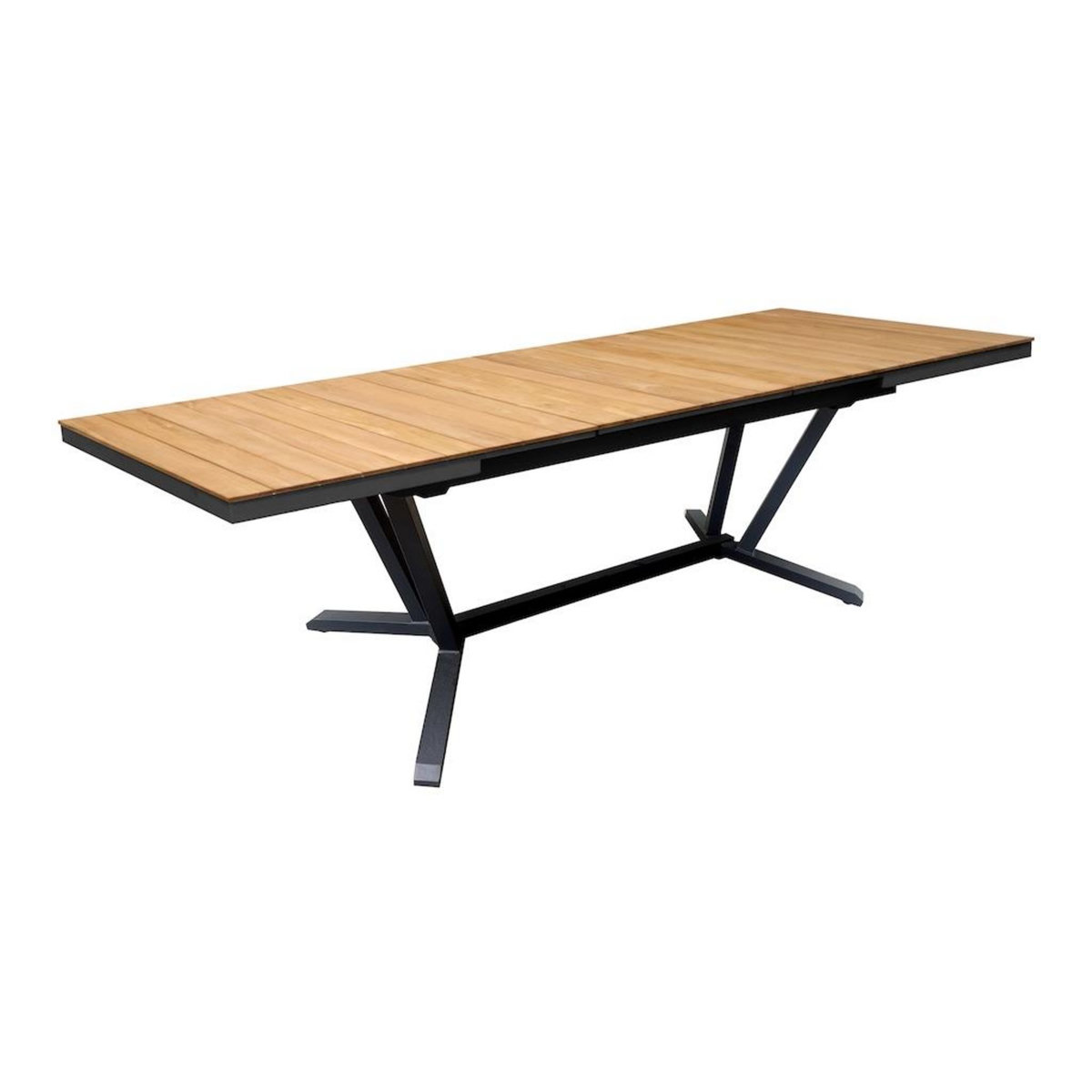 Proloisirs Table extensible - VITA - Aluminium époxy graphite - Plateau lames teck FSC 100% - 180/240 x 100 cm