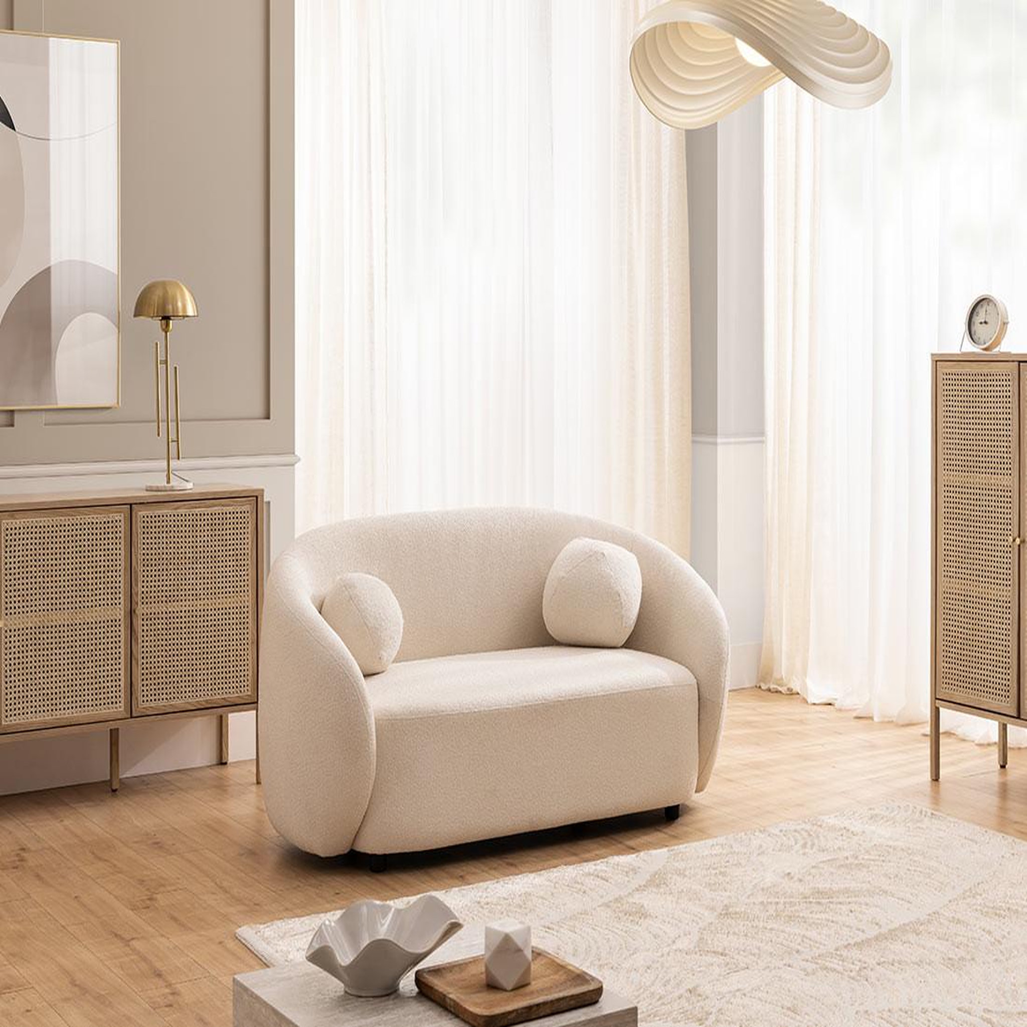 Voir la diapositive 3 : BEST MOBILIER Flore - canapé droit 2 places en tissu bouclette