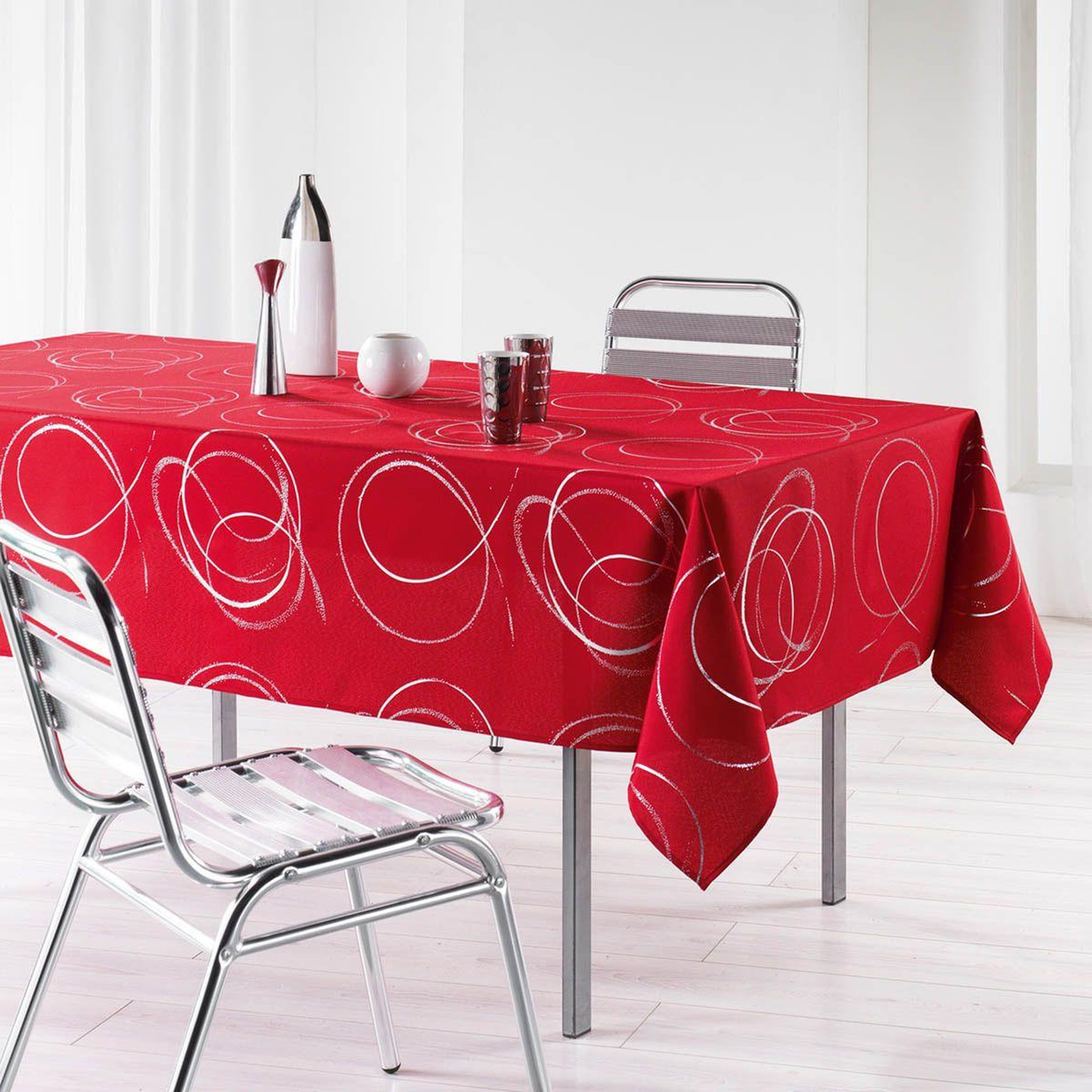 Douceur d'Intérieur Nappe imprimé métallisé  bully  150x300cm rouge