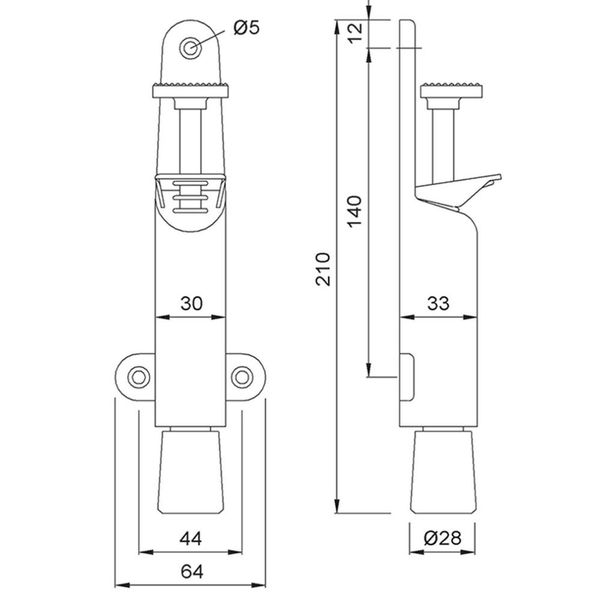 Voir la diapositive 2 : Butoir de porte vertical noir avec pédale acier et tampon caoutchouc, diamètre d'embase 50 mm, avec platine de fixation, pour portes jusqu'à 40 kg