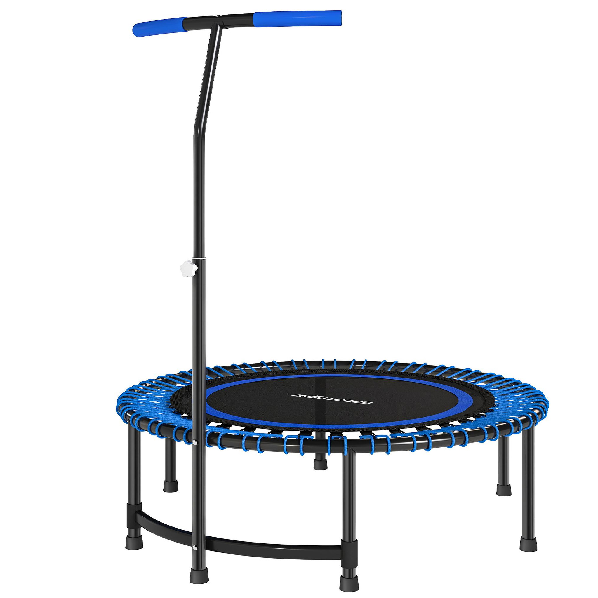 HOMCOM Trampoline Fitness 114cm guidon réglable 5 positions charge max. 150Kg acier PP noir bleu