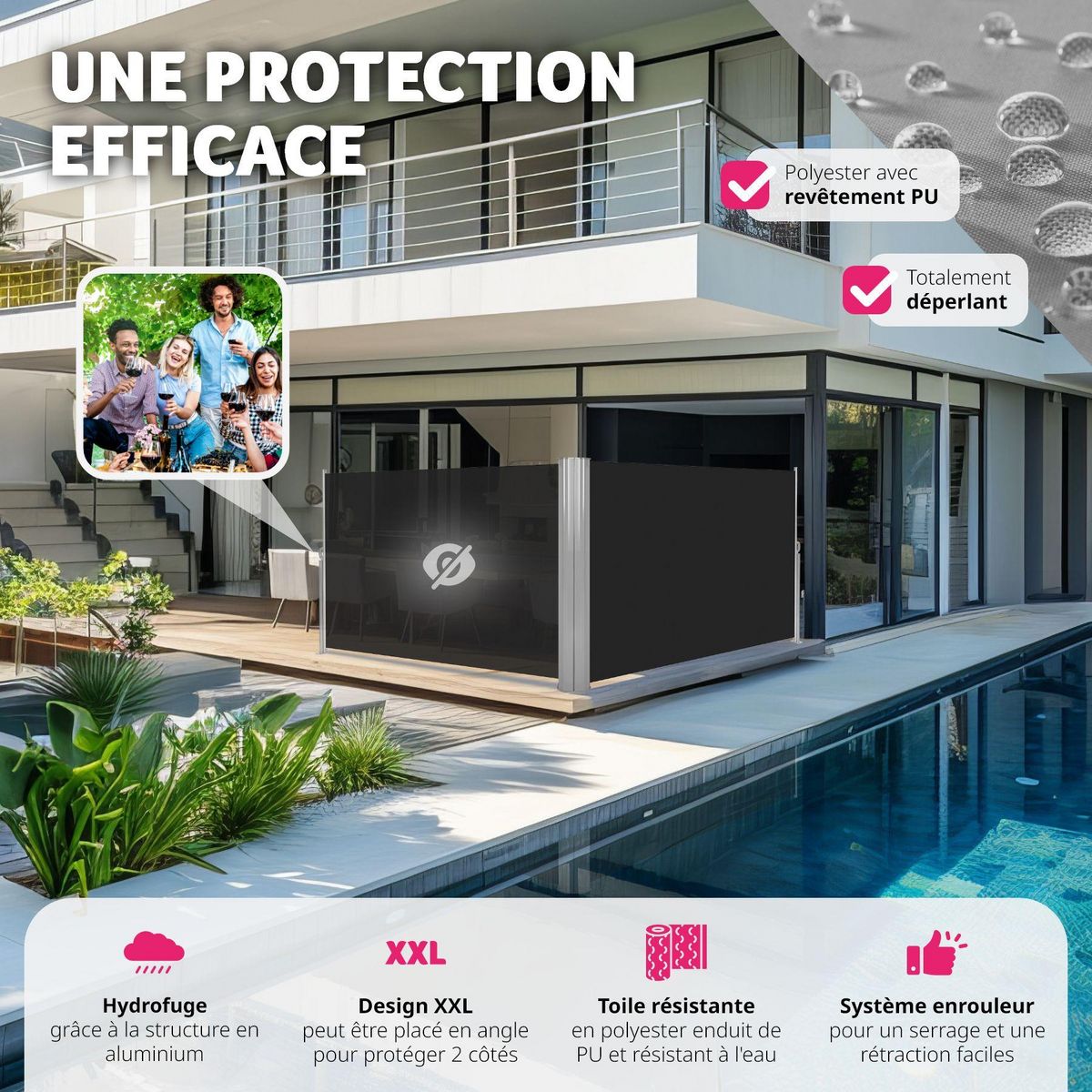 tectake Paravent rétractable double et extensible avec enrouleur