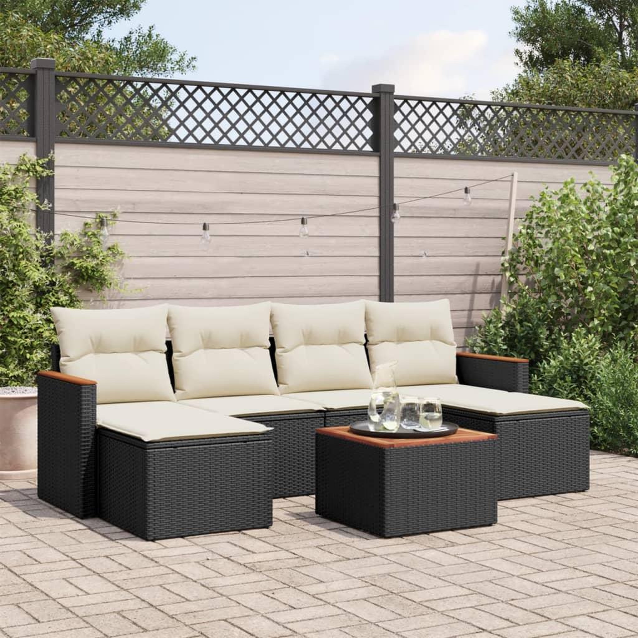 VIDAXL Salon de jardin 7 pcs avec coussins noir resine tressee