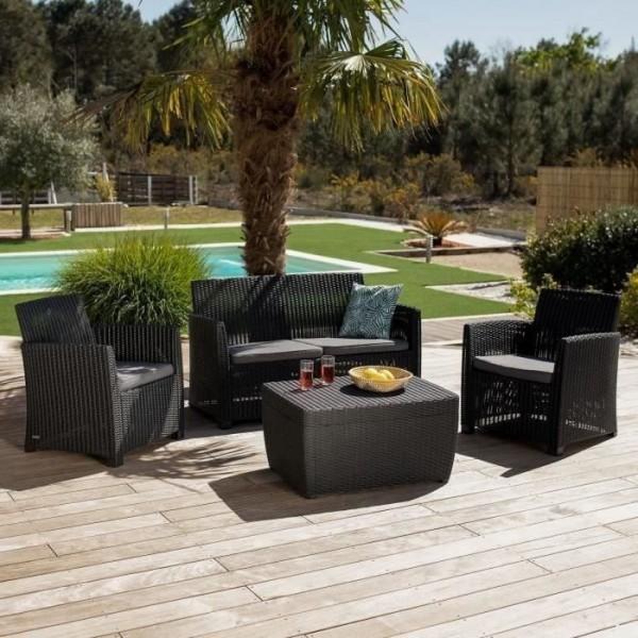 Voir la diapositive 2 : ALLIBERT by KETER Salon de jardin - résine imitation rotin tressé - Allibert by KETER - 4 personnes - Mia - Gris graphite