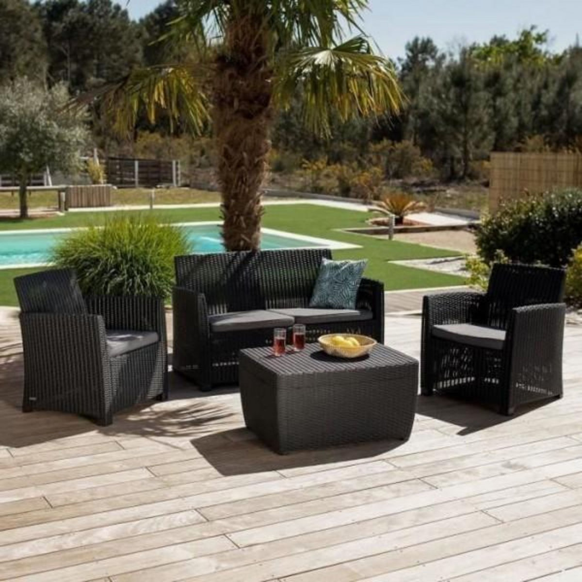 ALLIBERT by KETER Salon de jardin - résine imitation rotin tressé - Allibert by KETER - 4 personnes - Mia - Gris graphite