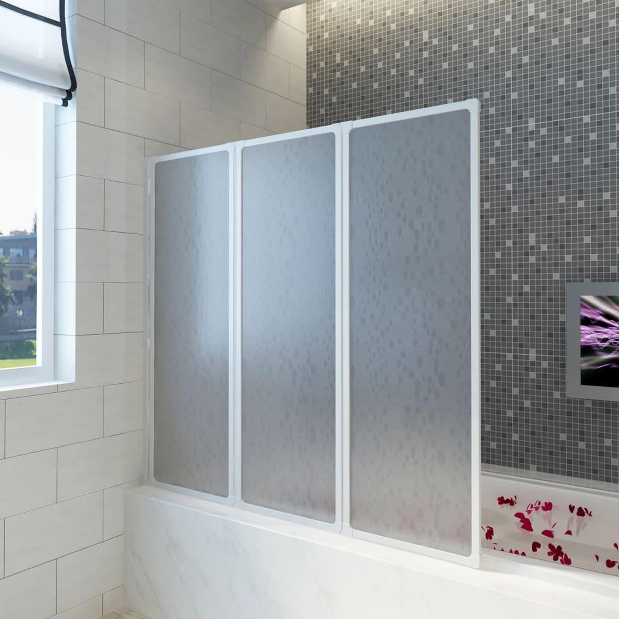 Voir la diapositive 1 : VIDAXL Pare baignoire a 3 volets retractables 141 x 132 cm