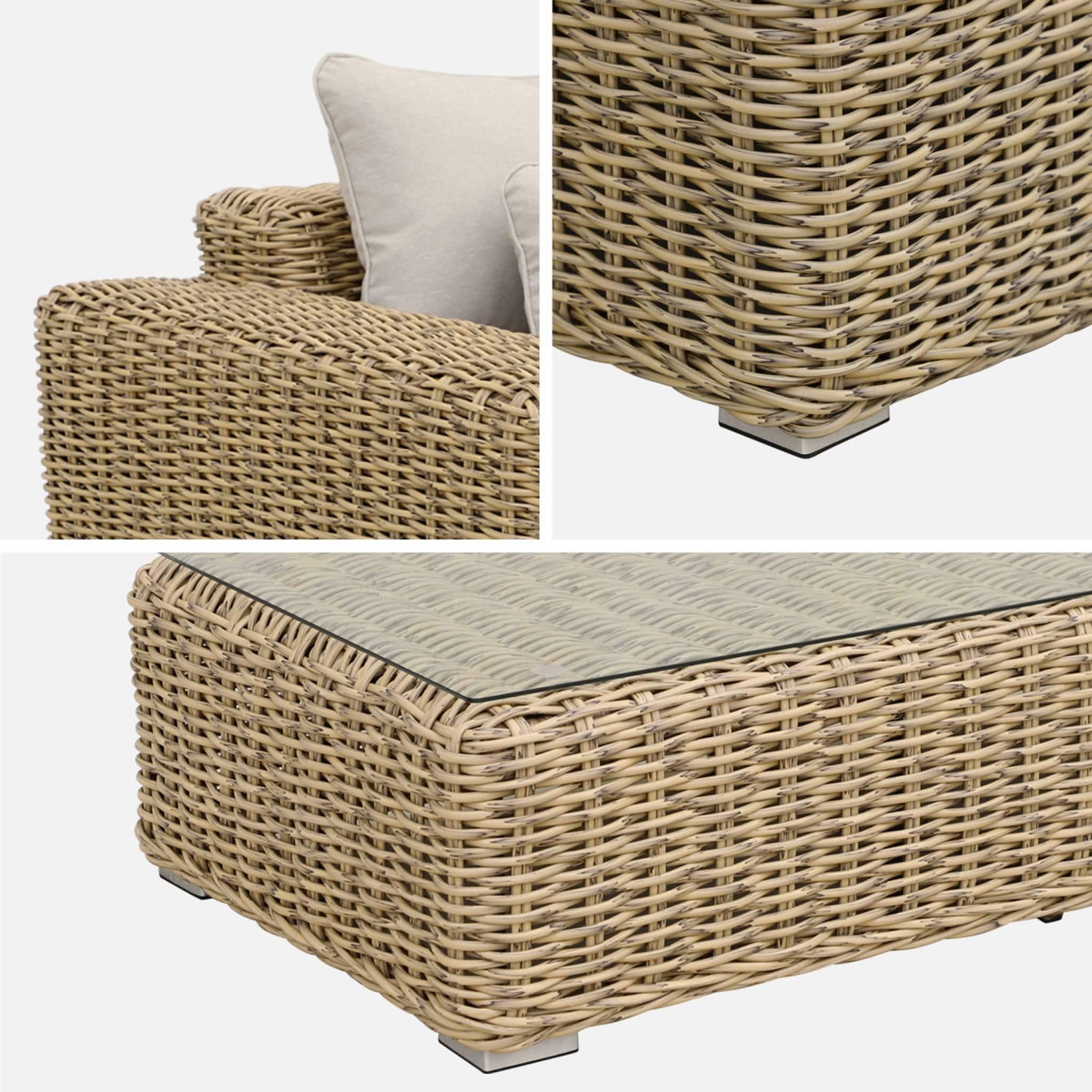 SWEEEK Salon de jardin extra large pour 4 personnes en résine beige - Gubbio - coussin beige