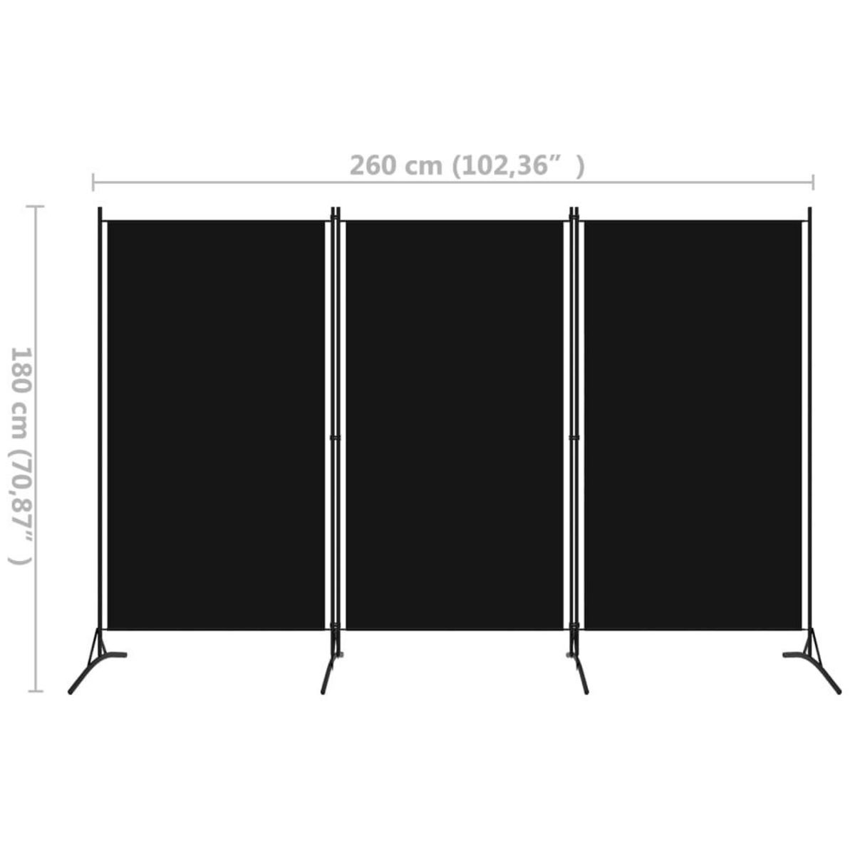 VIDAXL Cloison de separation 3 panneaux Noir 260x180 cm