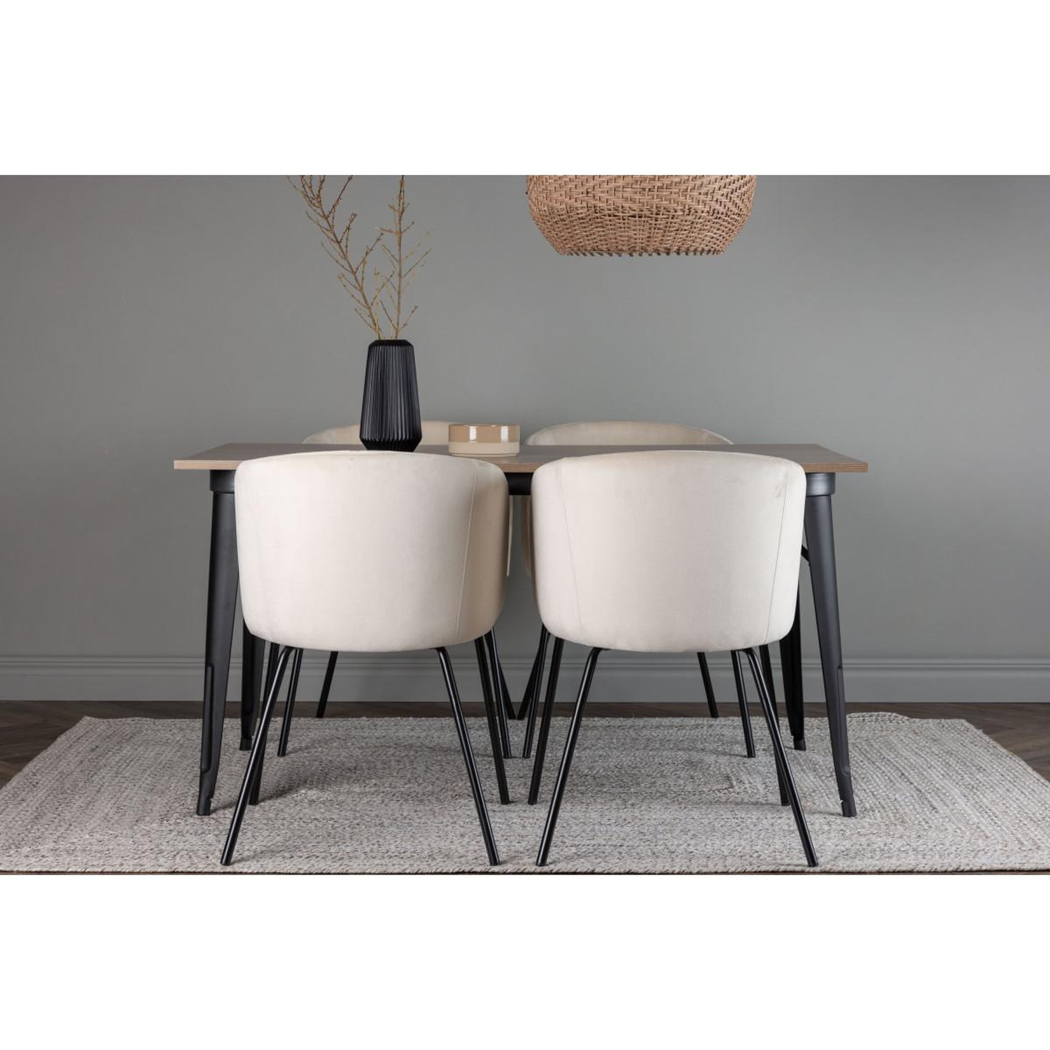 Voir la diapositive 5 : Paris Prix Ensemble table à manger & 4 chaises velours  tempe & berit  140cm naturel & beige