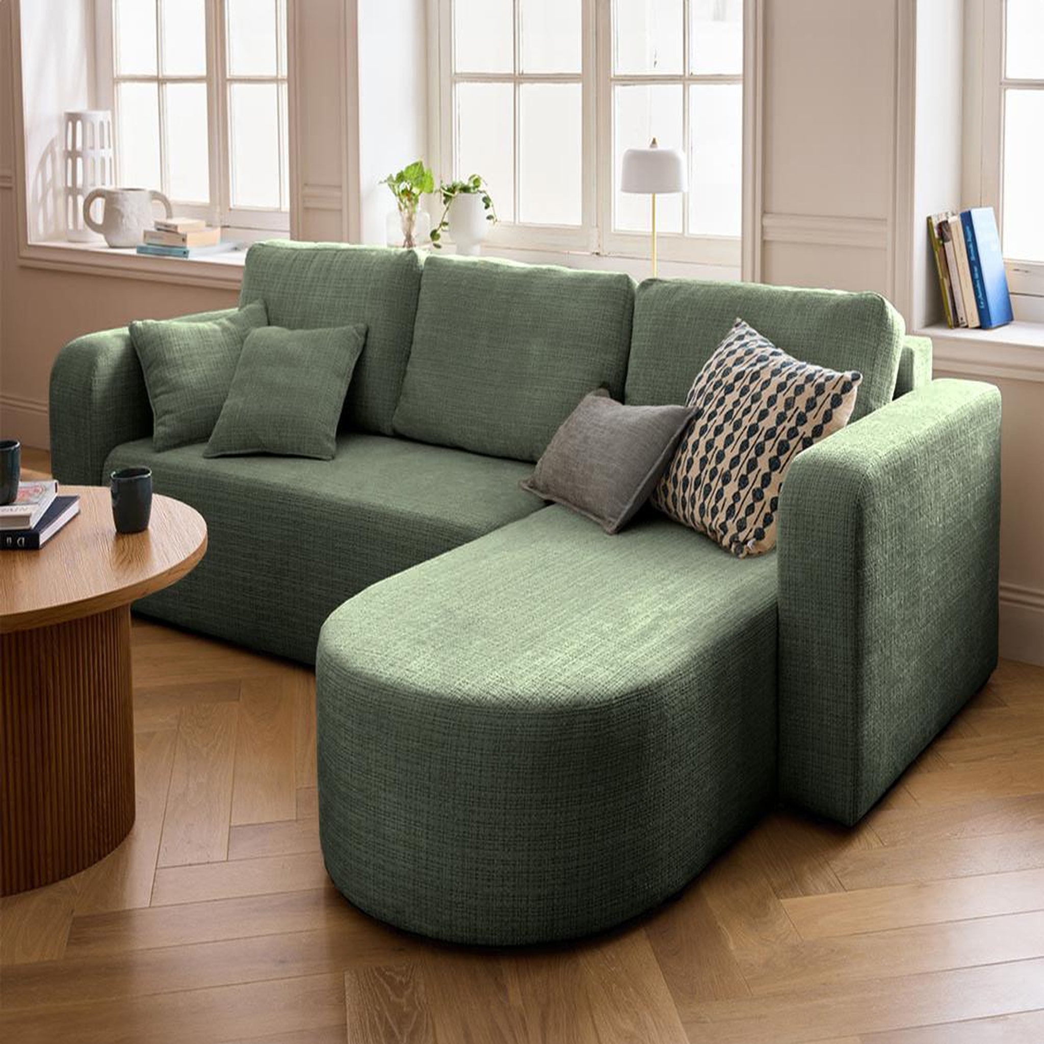 Voir la diapositive 2 : BEST MOBILIER Miro - canapé d'angle réversible - 4 places - convertible avec coffre - en velours texturé