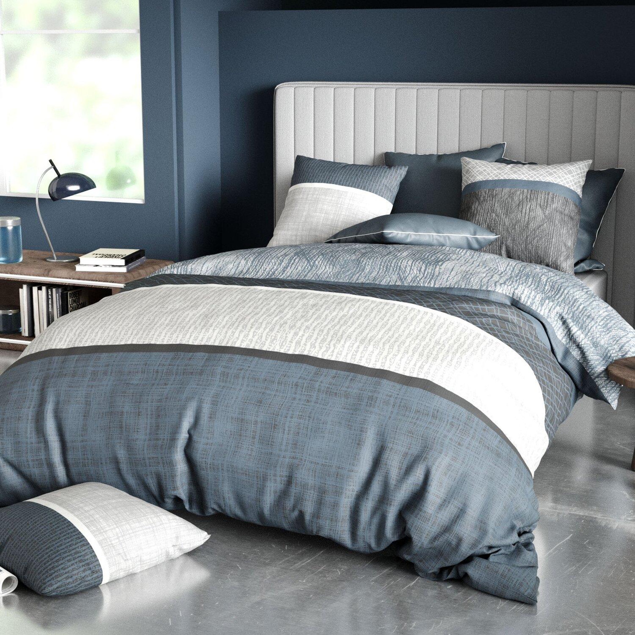Voir la diapositive 1 : ATELIER DU COTON Parure housse de couette 100% coton 57fils brehat