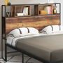 Voir la diapositive 2 : ID MARKET Tête de lit sur pied HAWKINS 145 cm bois foncé design industriel