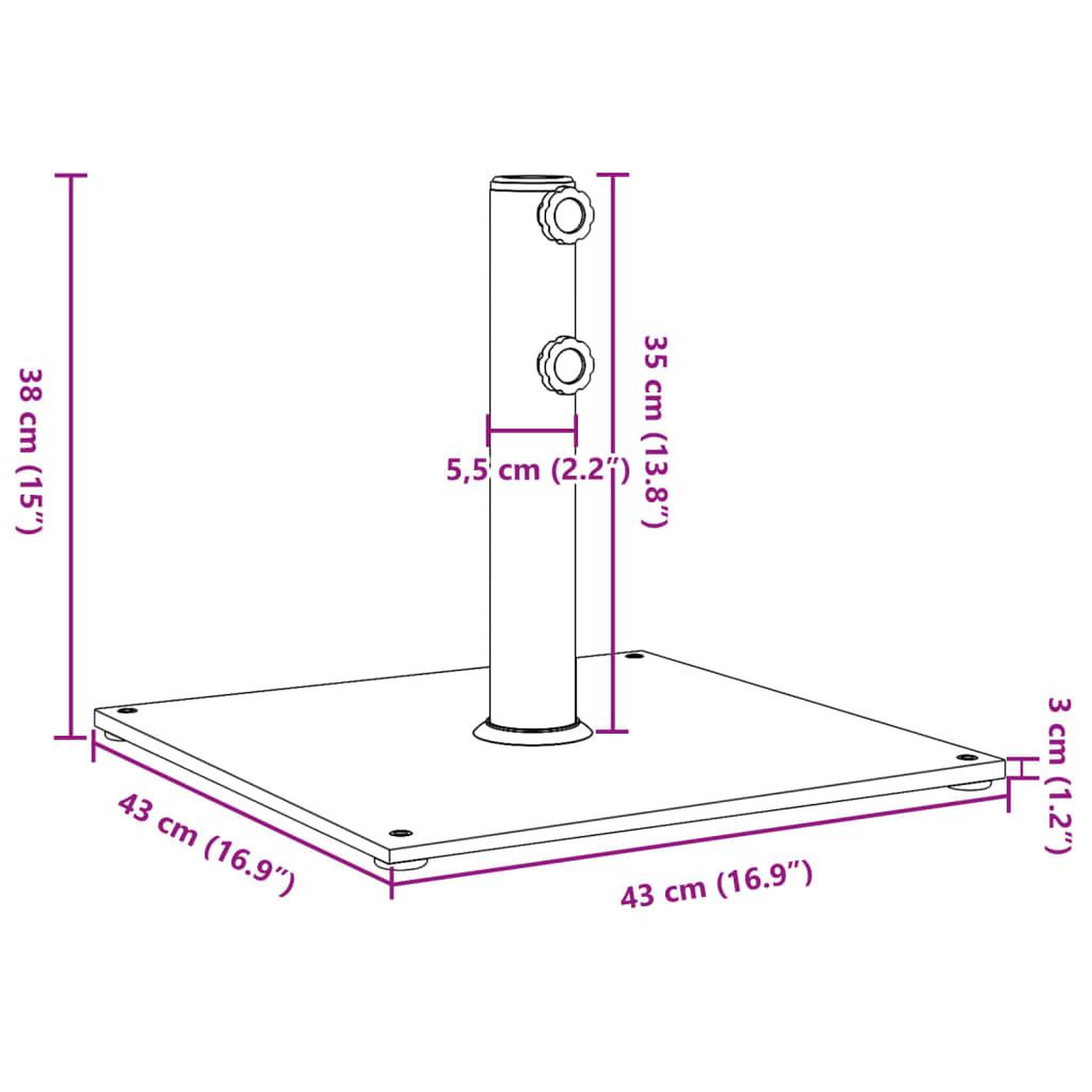 Voir la diapositive 6 : VIDAXL Base de parasol pour mats Ø32/38/48 mm 17 kg carre