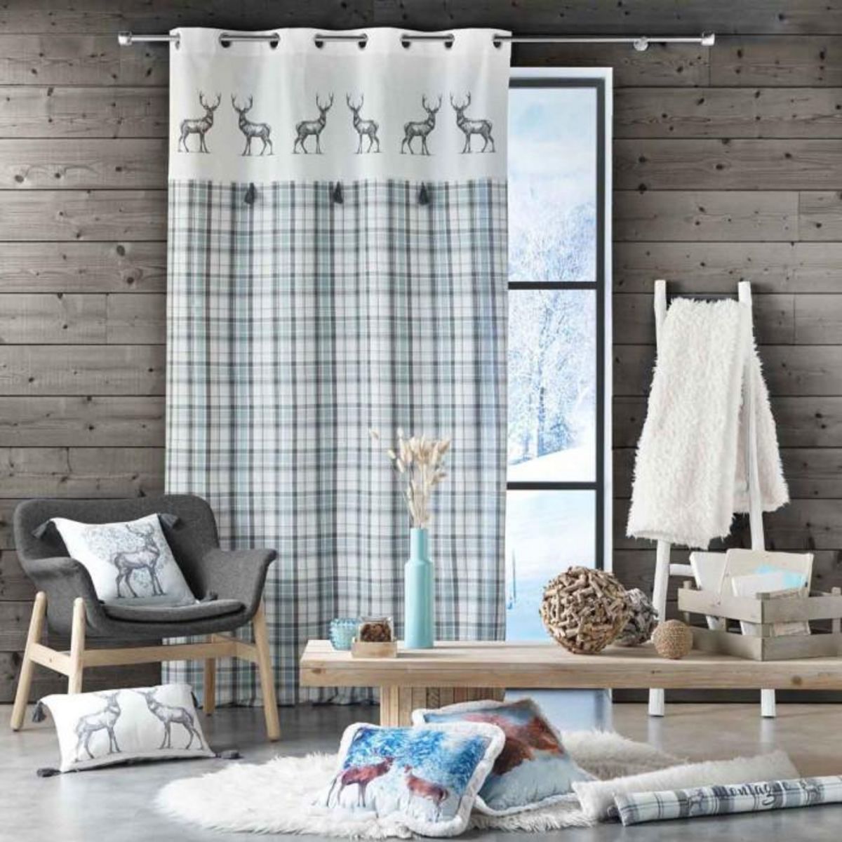 Paris Prix Rideau à Œillets Tissé  Megève  140x240cm Bleu