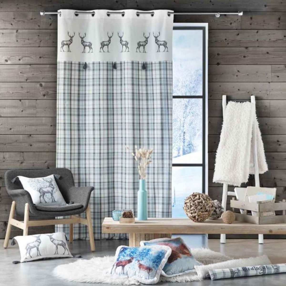 Paris Prix Rideau à Œillets Tissé  Megève  140x240cm Bleu