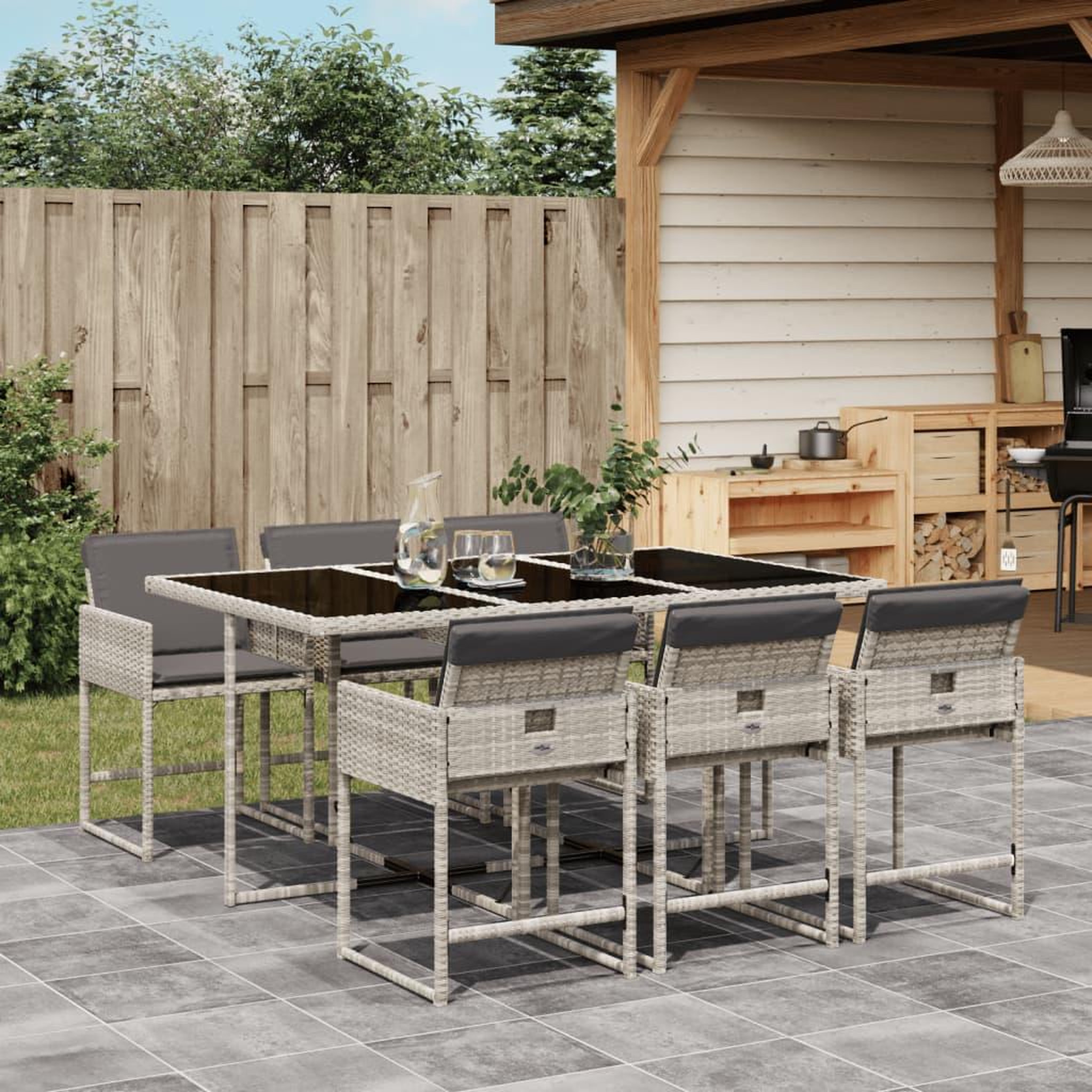 VIDAXL Ensemble a manger de jardin et coussins 7 pcs gris clair rotin