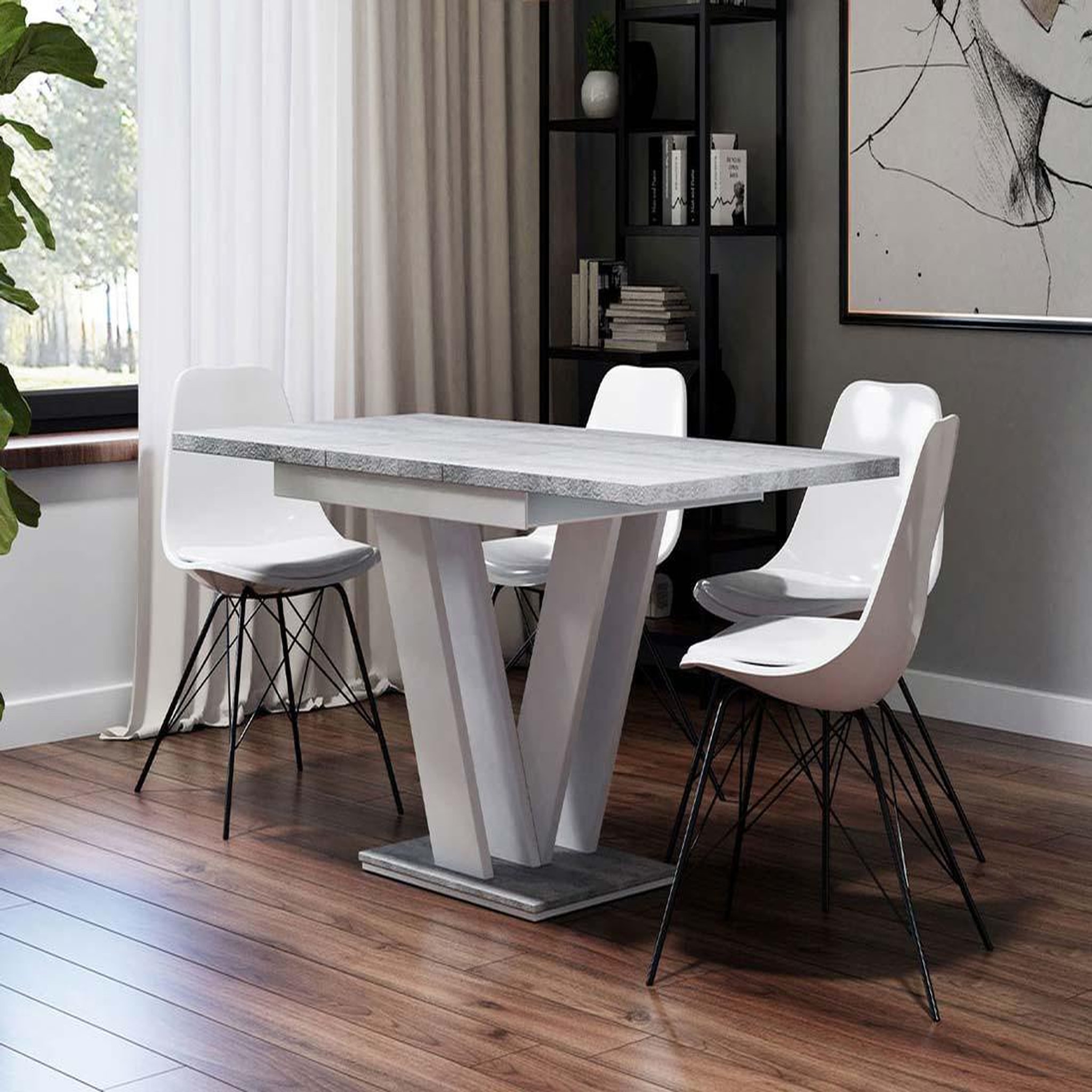 Voir la diapositive 4 : BEST MOBILIER Xandriel - table à manger extensible - gris et blanc - 4 à 6 personnes
