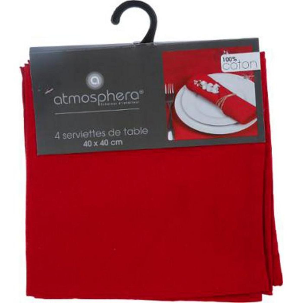 ATMOSPHERA Lot de 4 Serviettes de Table  Coton  40x40cm Rouge