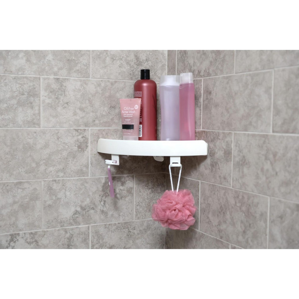 CENTRALE BRICO Etagère de bain / douche d'angle bouton poussoir, blanche, Snap up shelf
