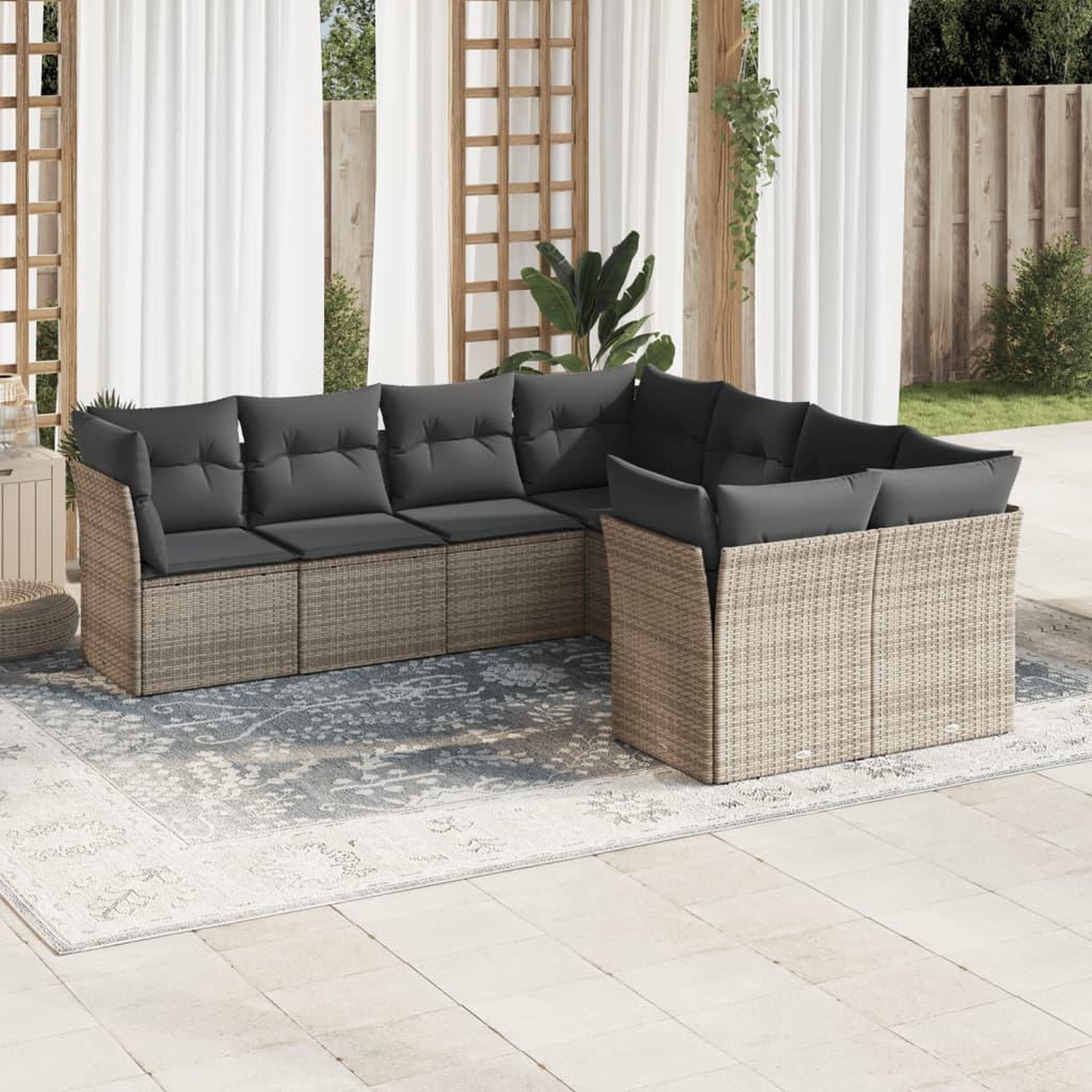 VIDAXL Salon de jardin 8 pcs avec coussins gris resine tressee
