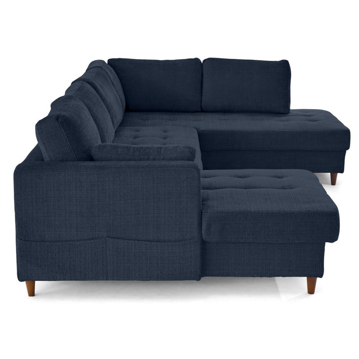 LISA DESIGN Anna - canapé panoramique d'angle droit 7 places convertible avec coffre en velours texturé