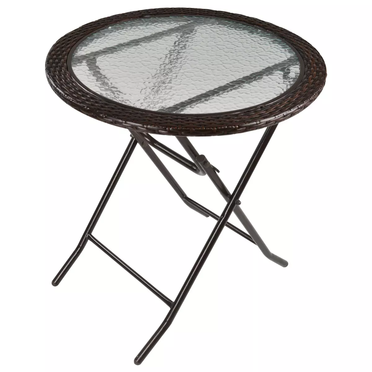 OUTSUNNY Table ronde bistro de jardin pliable dim. Ø 68 x 73H cm métal époxy résine tressée chocolat plateau verre trempé