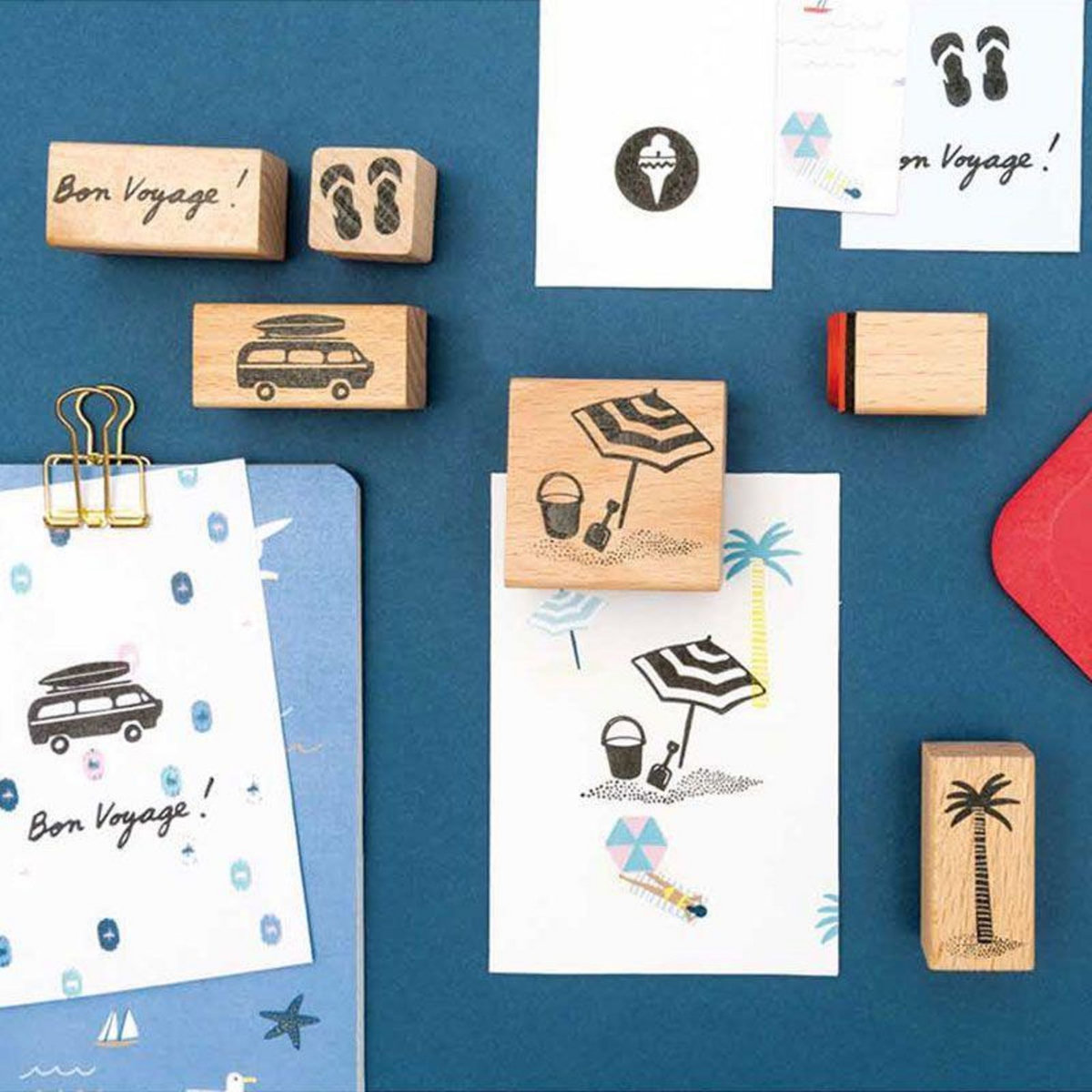 RICO DESIGN 6 tampons bois avec encreur - Voyage de vacances