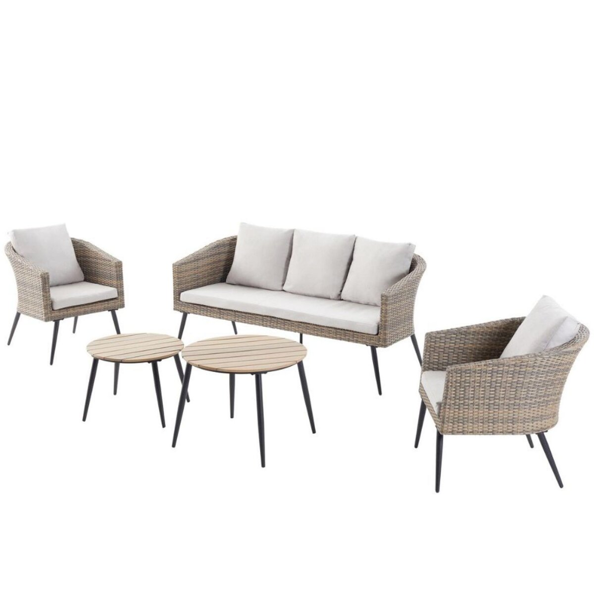 CONCEPT USINE Salon de jardin scandinave 5 places en résine effet rotin et noir TIBOUTA