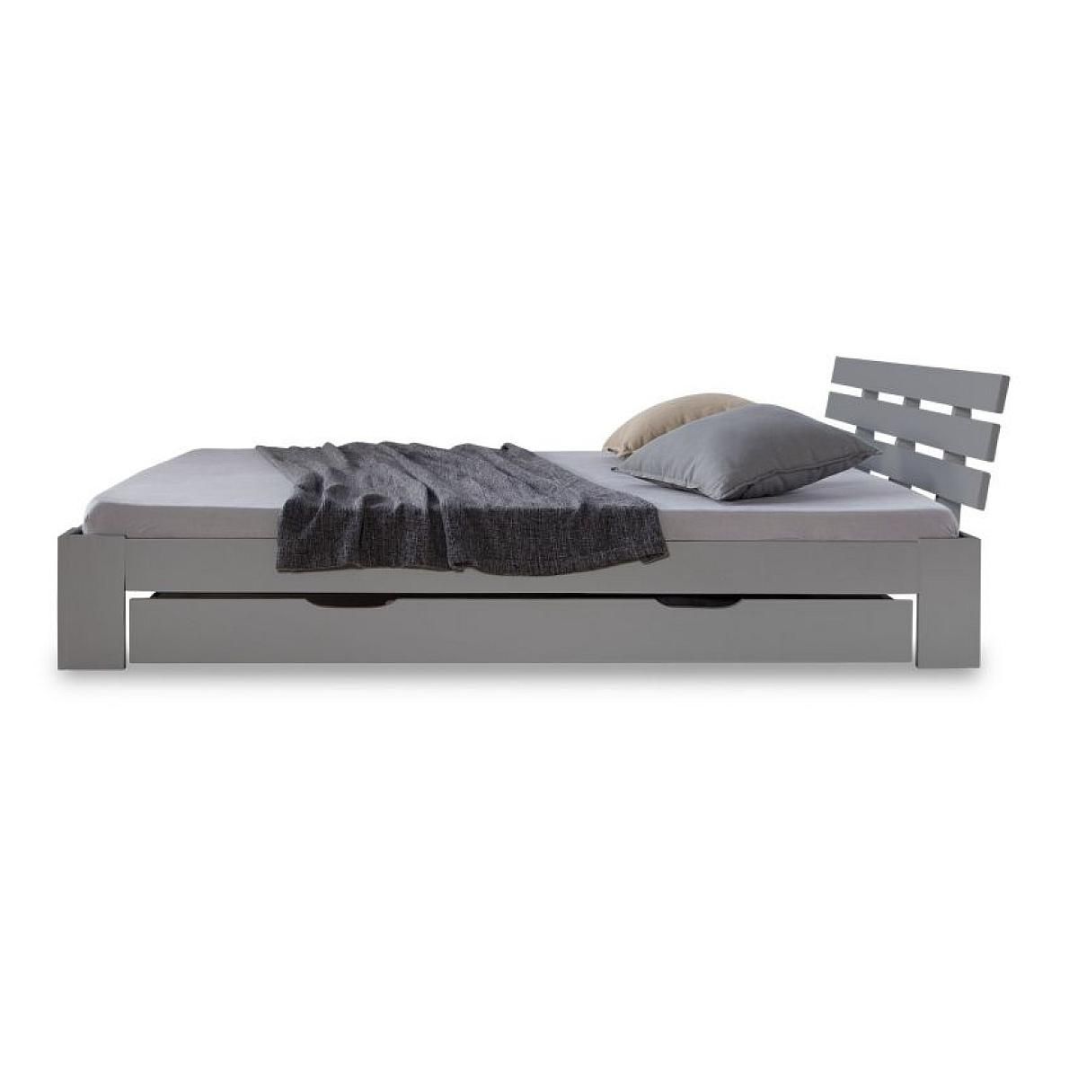 HomeStyle4U Lit double 140x200 cm avec tiroir de lit à lattes