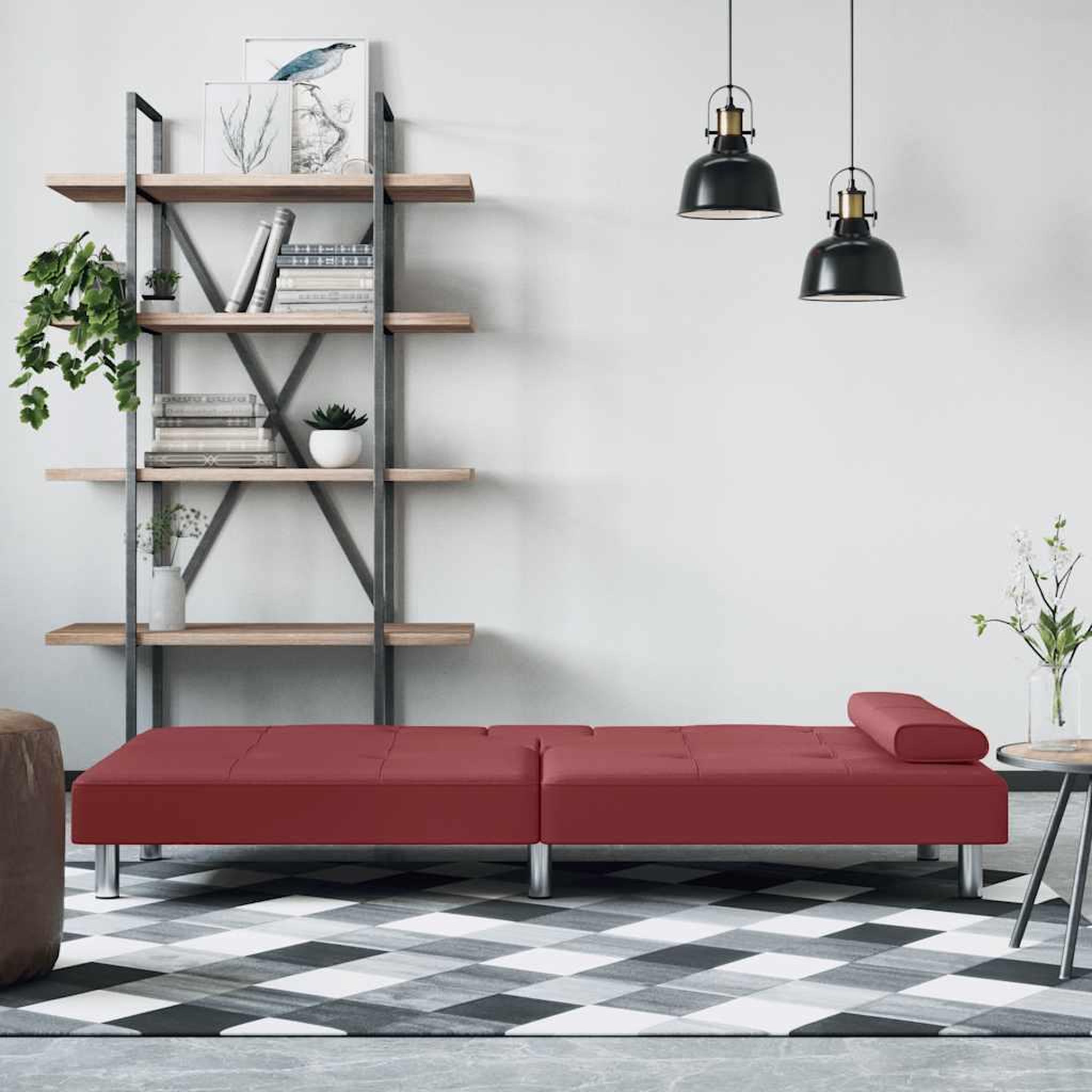 Voir la diapositive 3 : VIDAXL Canape-lit avec porte-gobelets rouge bordeaux similicuir