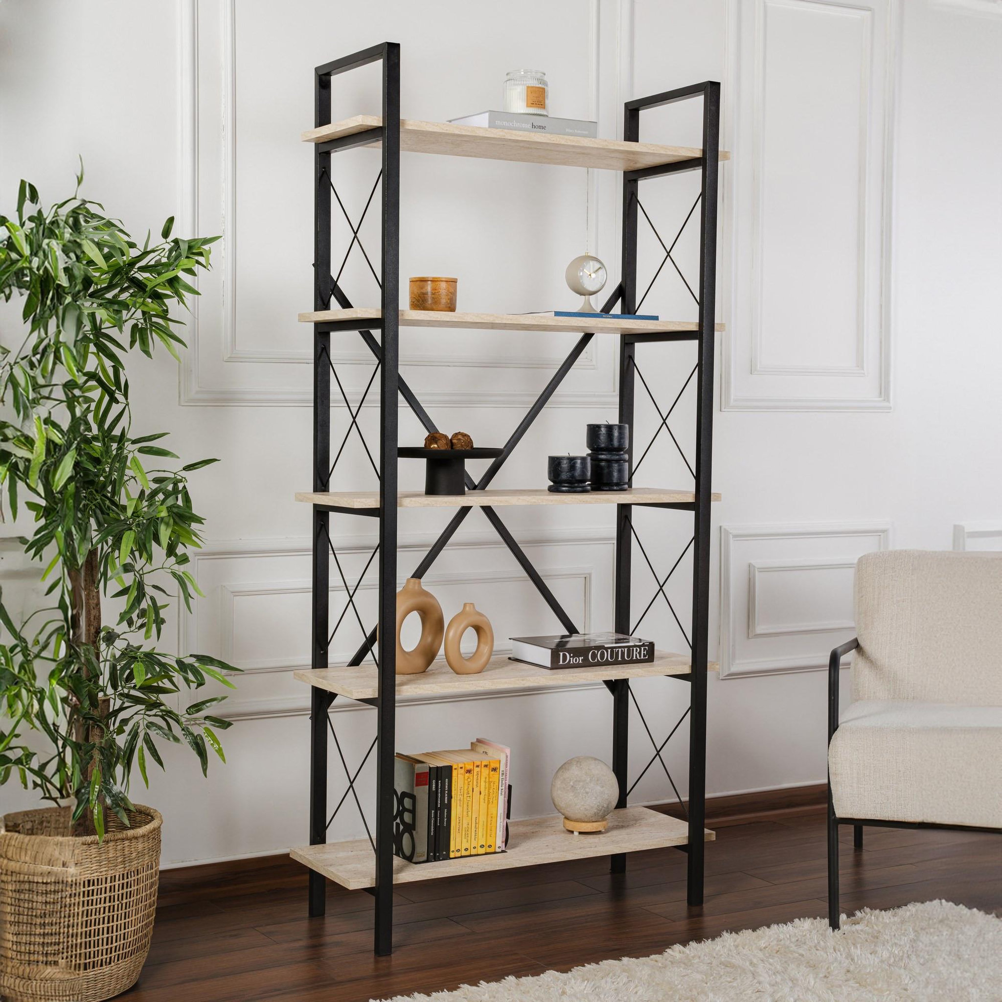 Voir la diapositive 2 : Habitat et Jardin Bibliothèque en bois  elysian  - 90 x 33 x 180 cm - travertinnoir