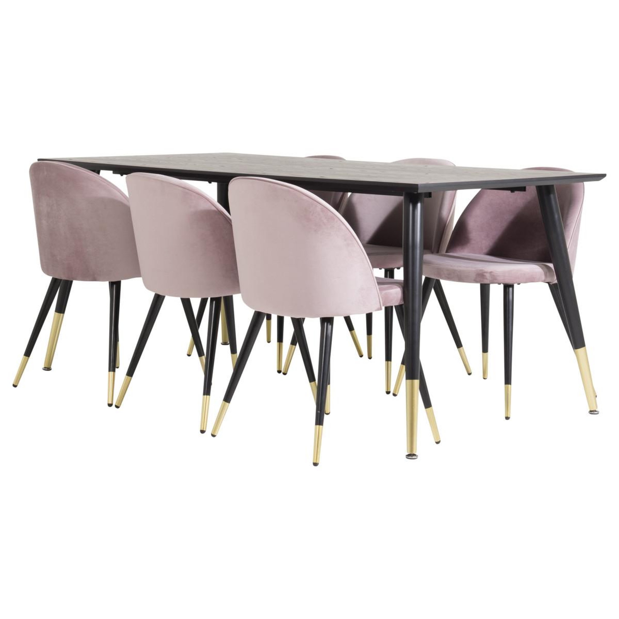 Voir la diapositive 3 : Paris Prix Ensemble table à manger & 6 chaises  dipp & velvet  180cm noir & rose