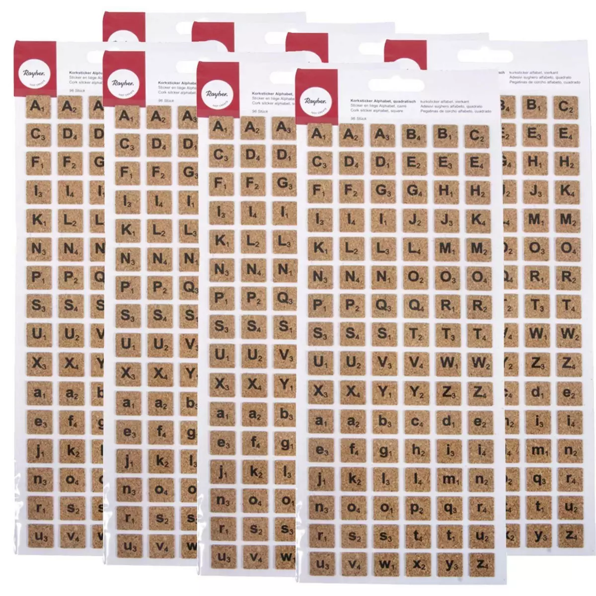 Rayher 768 stickers scrabble en liège - Alphabet majuscule & minuscule