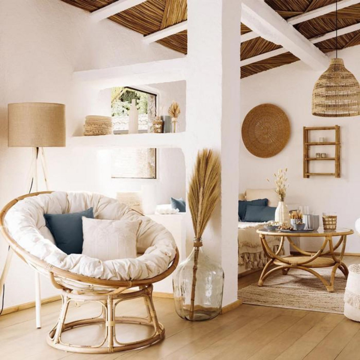 ATMOSPHERA Composition de Fleurs Séchées  Seav  28cm Beige