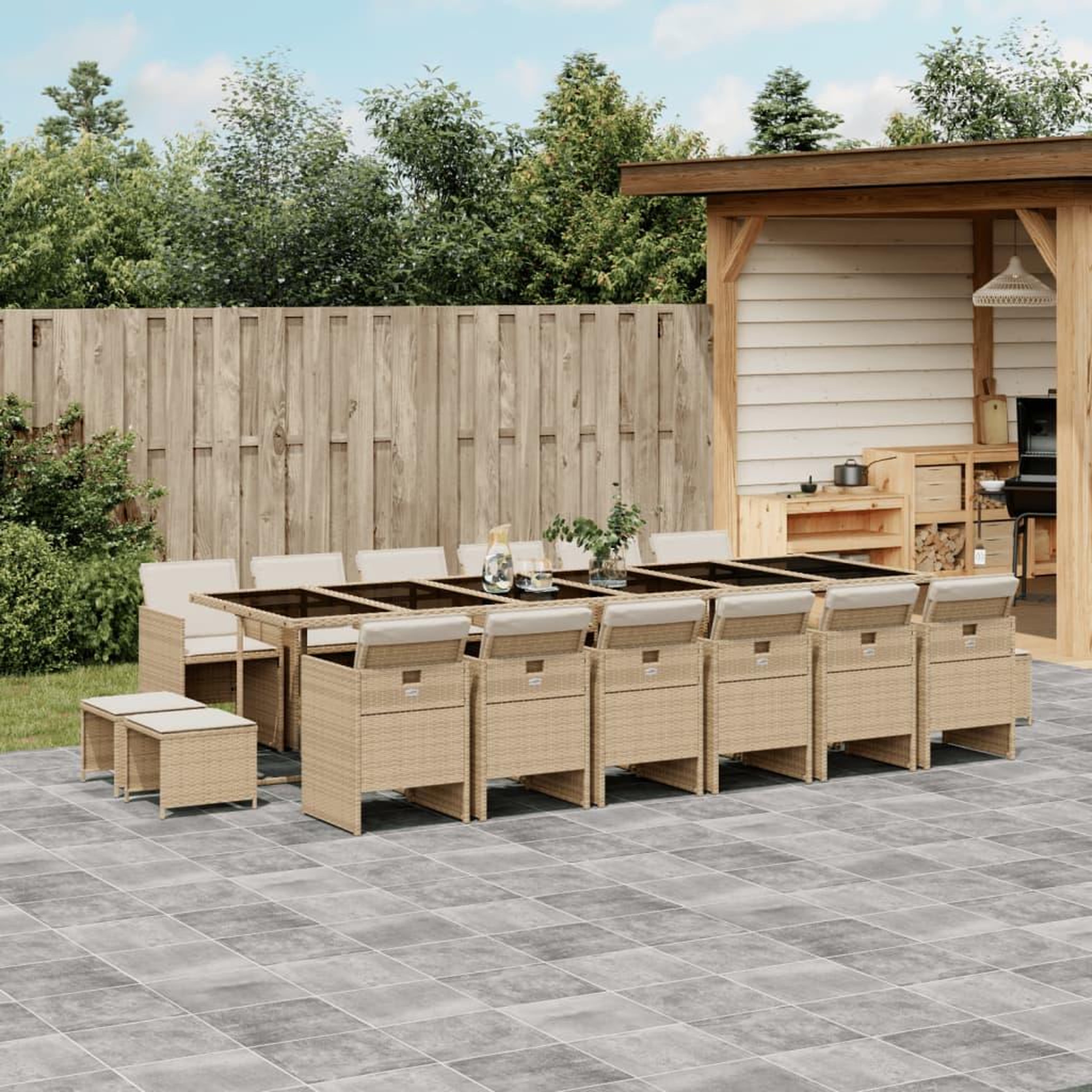 VIDAXL Ensemble a manger de jardin et coussins 17 pcs beige