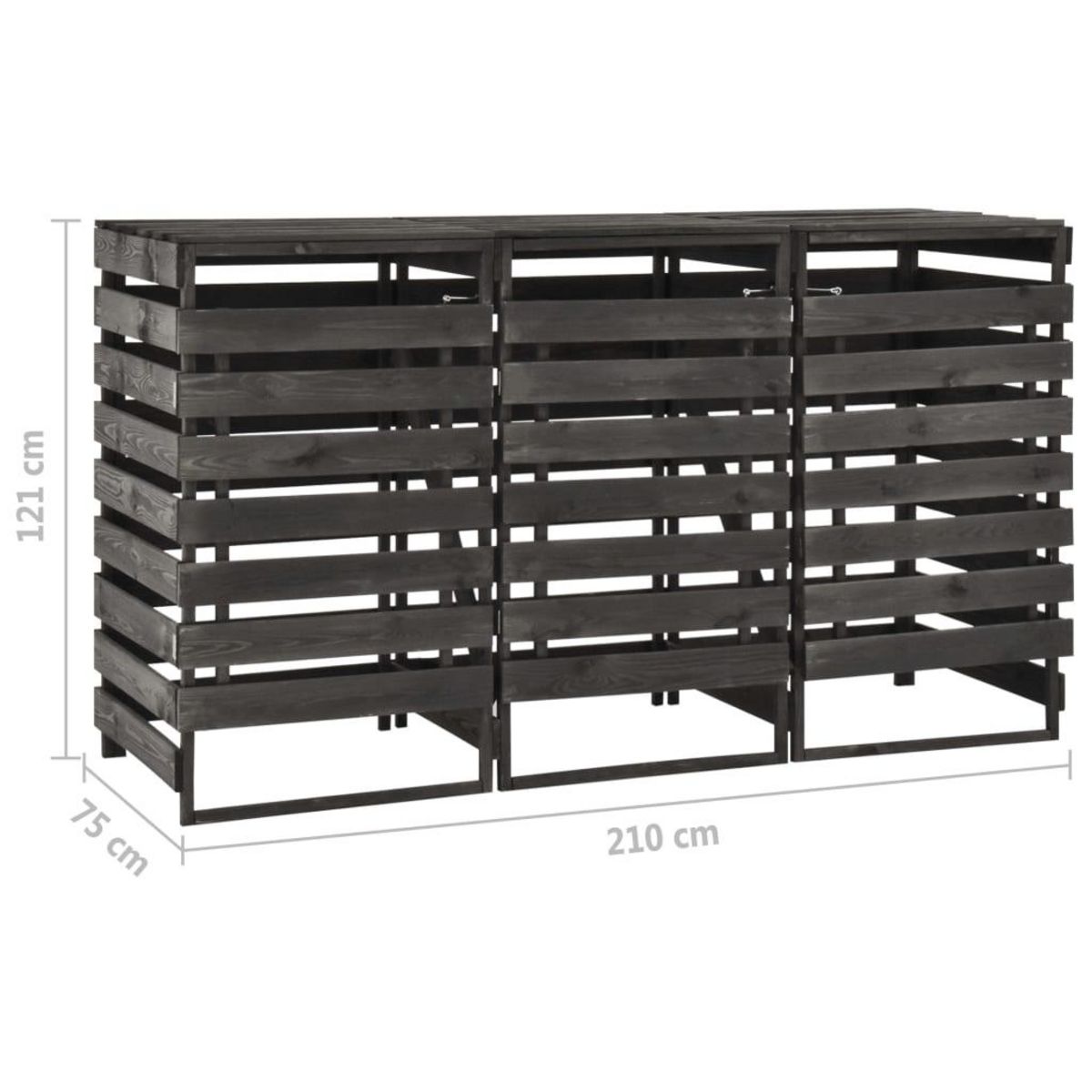 VIDAXL Abri de poubelle triple 210x75x121 cm Bois de pin massif peint
