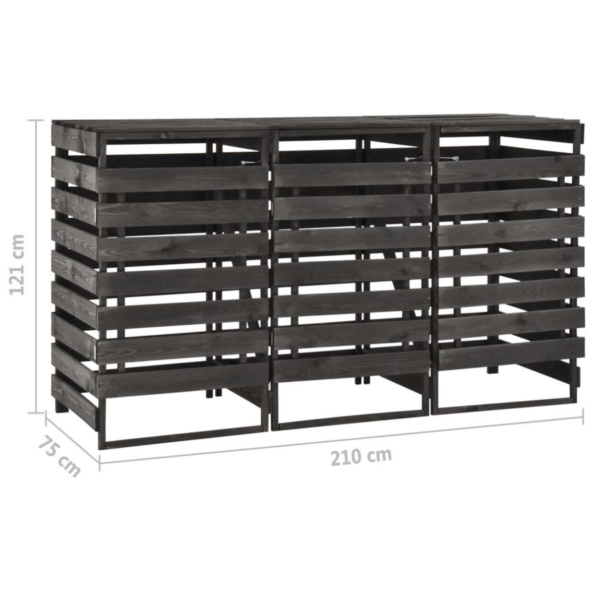 VIDAXL Abri de poubelle triple 210x75x121 cm Bois de pin massif peint