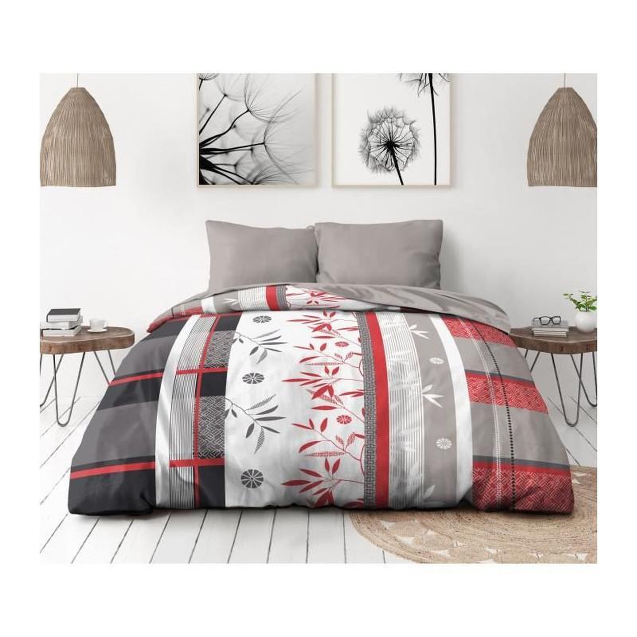 HOME LINGE PASSION Parure de lit microfibre - HOME LINGE PASSION - SHIZUOKA - Housse 240 x 260 cm + 2 taies d'oreiller 63 x 63 cm - Bleu