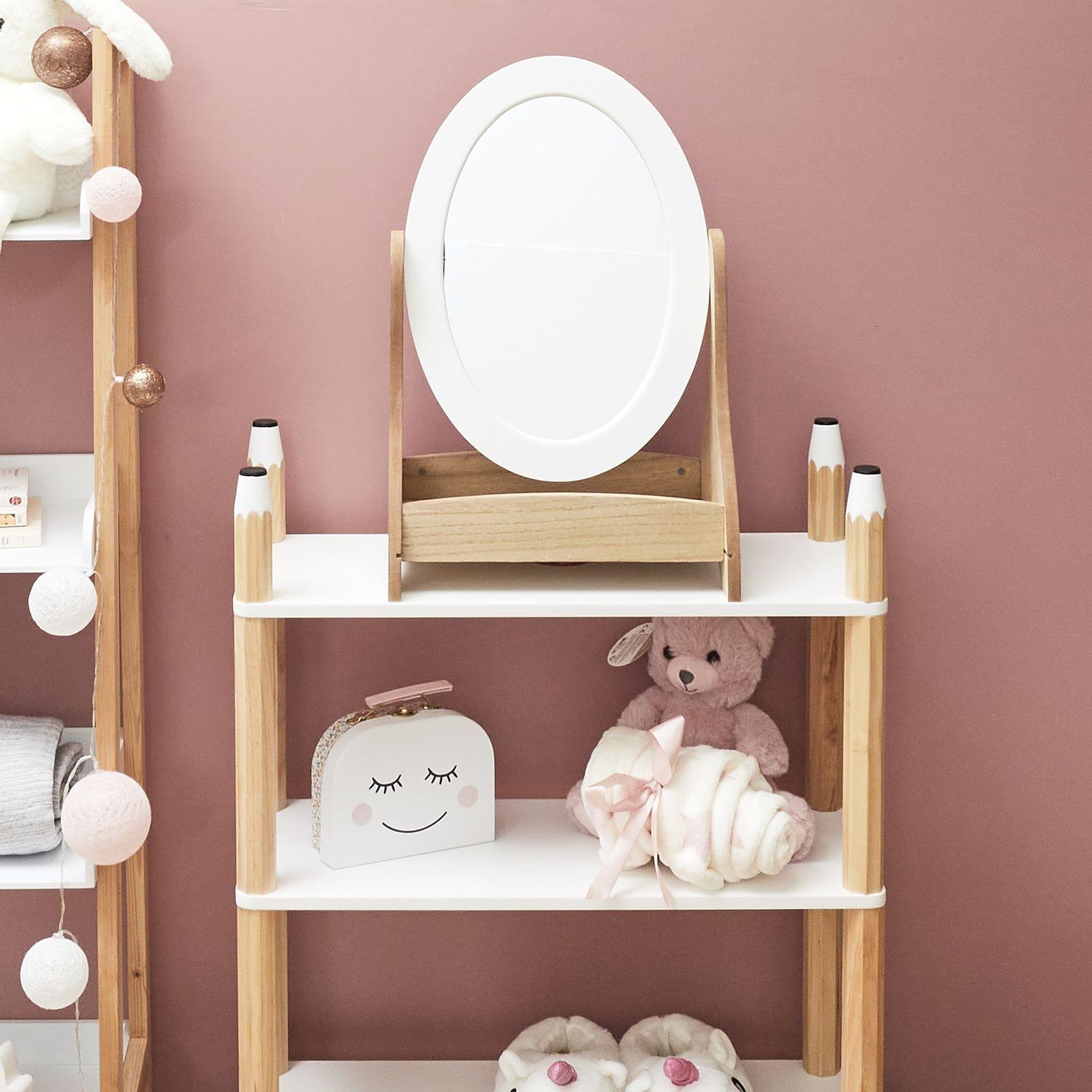 Voir la diapositive 4 : TOILINUX Miroir inclinable Bella pour coiffeuse - Blanc et Beige