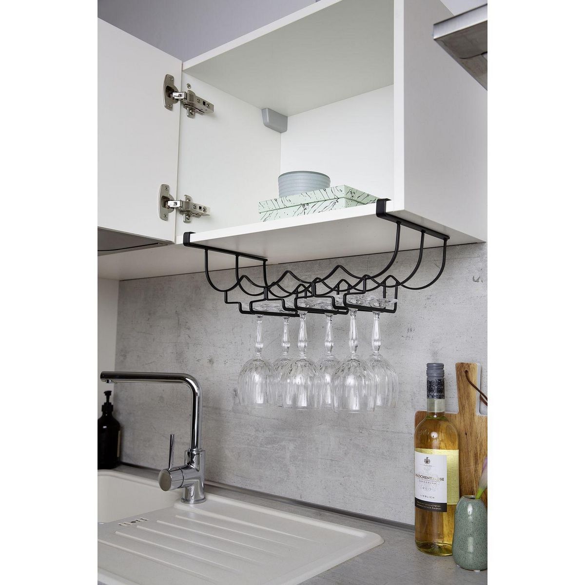 Wenko Rangement de placard cuisine - Porte bouteilles et verre - Noir