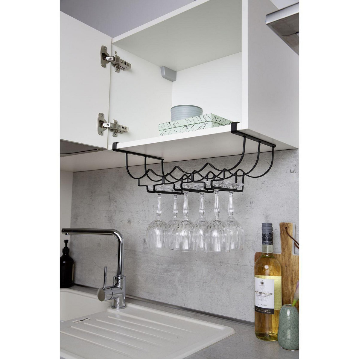 Wenko Rangement de placard cuisine - Porte bouteilles et verre - Noir