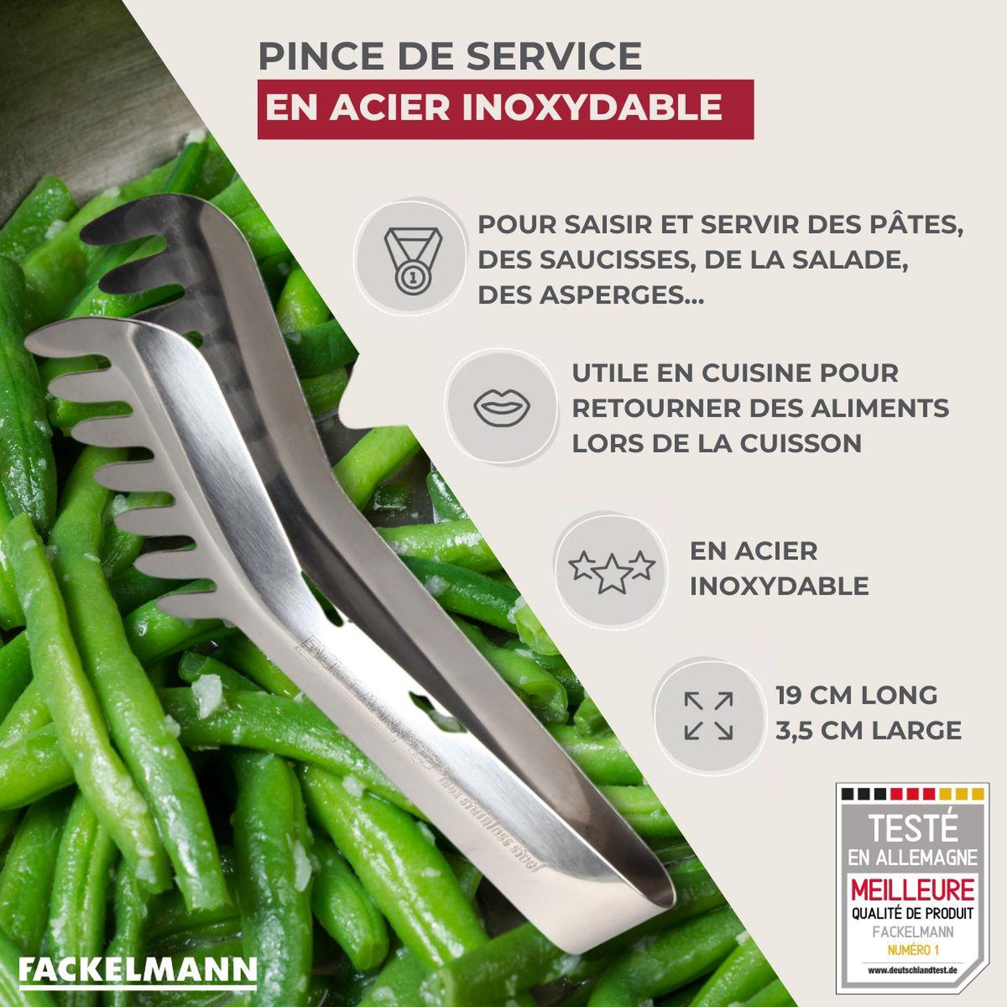Voir la diapositive 3 : Fackelmann Ensemble de 2 pinces à spaghettis, de cuisine en acier inoxydable 19 cm fackelmann