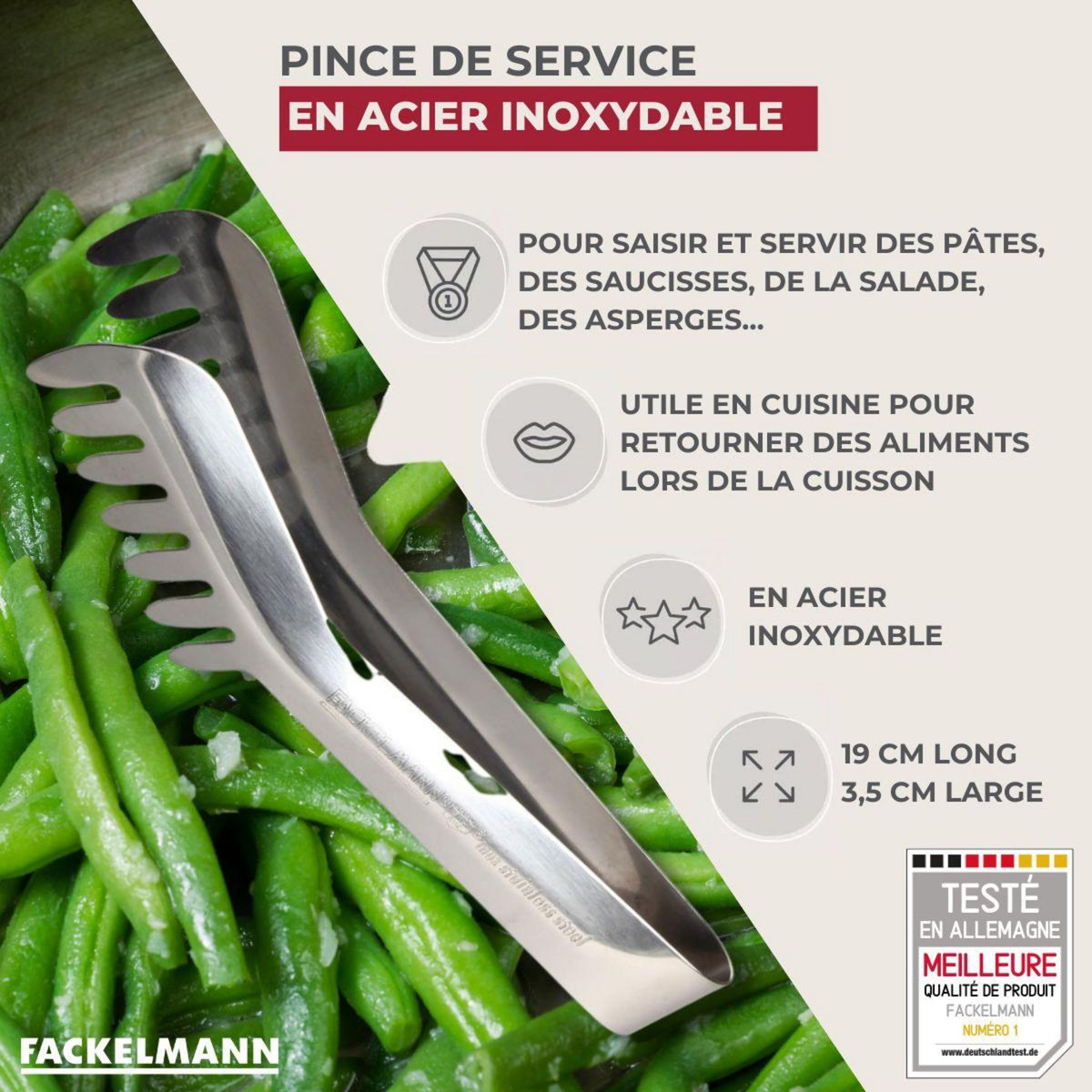 Fackelmann Ensemble de 2 Pinces à spaghettis, de cuisine en Acier inoxydable 19 cm Fackelmann