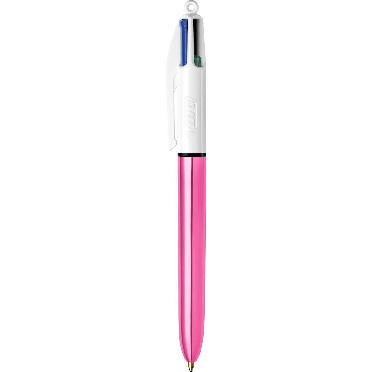 BIC Lot de 3 stylos bille 4 couleurs rétractables pointe moyenne Shine 1 argent/1 rose/1 bleu