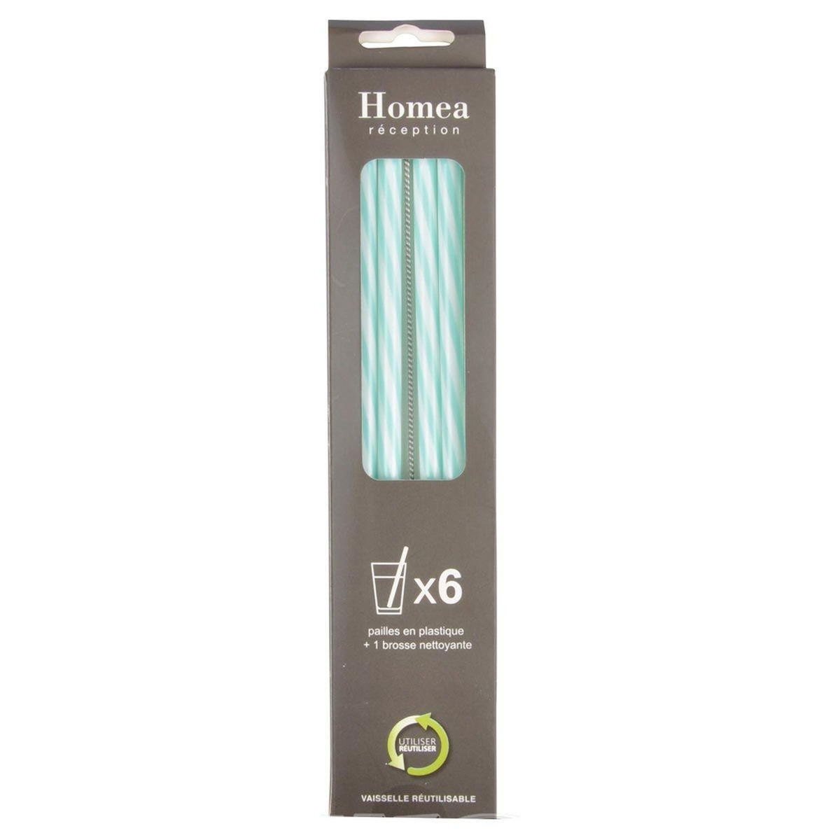 Paris Prix Lot de 6 Pailles & Brosse  Réutilisables  23cm Menthe