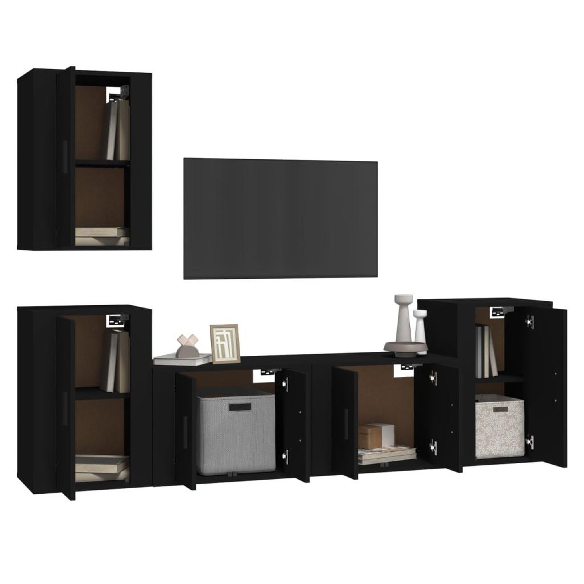 Voir la diapositive 3 : VIDAXL Ensemble de meubles TV 5 pcs Noir Bois d'ingenierie