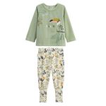 Petit Béguin Pyjama enfant 2 pièces en velours avec pieds retroussables Boavista. Coloris disponibles : Vert