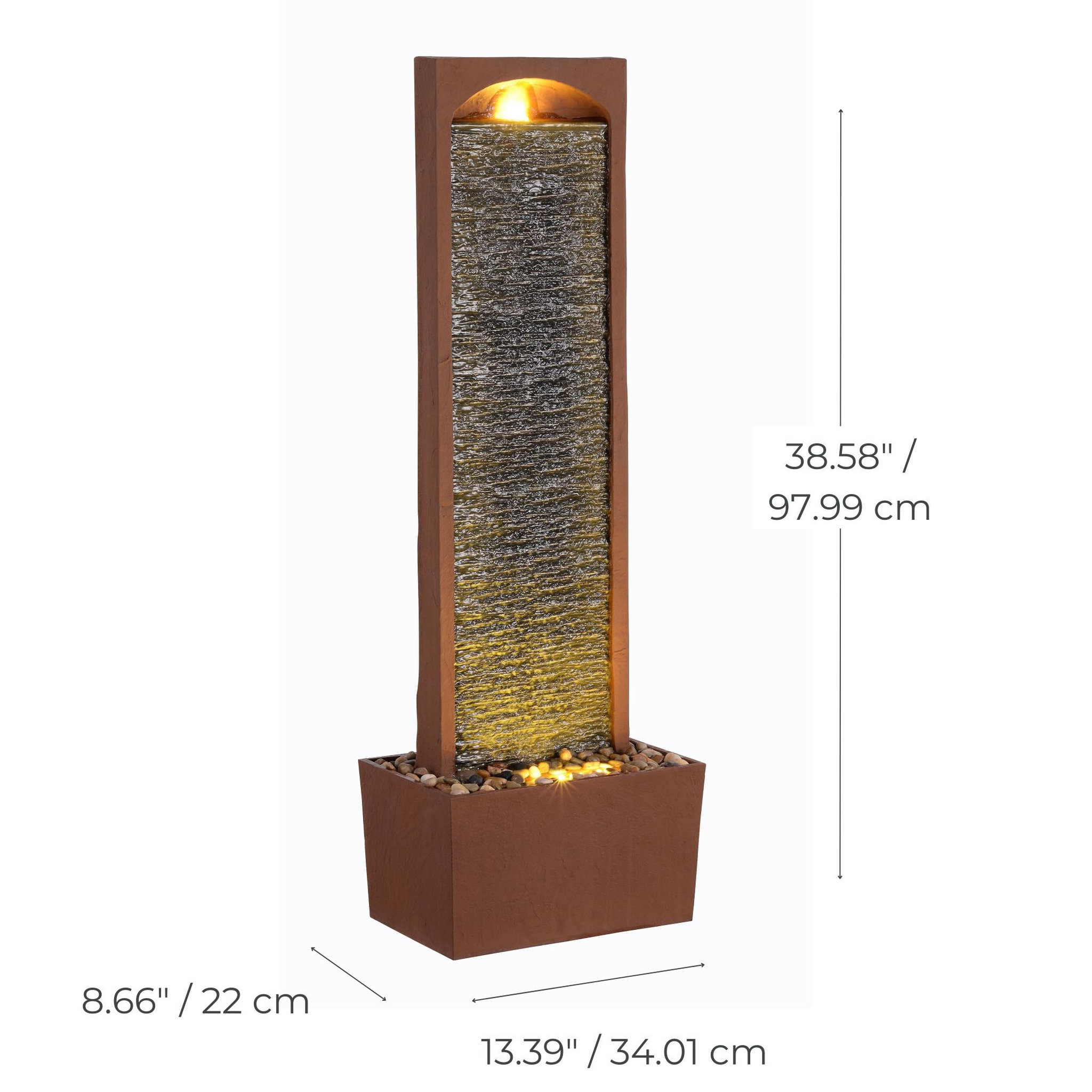 Voir la diapositive 5 : TEAMSON HOME Fontaine cascade LED extérieure 98 cm, façade texturée et galets