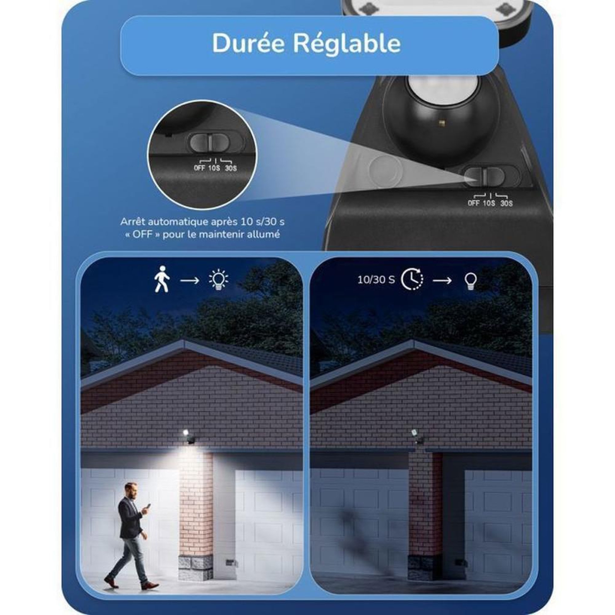 Voir la diapositive 4 : Lampe de sécurité LED extérieure sans fil à détecteur PIR IP44 300 lm blanc froid 6000 K tête orientable